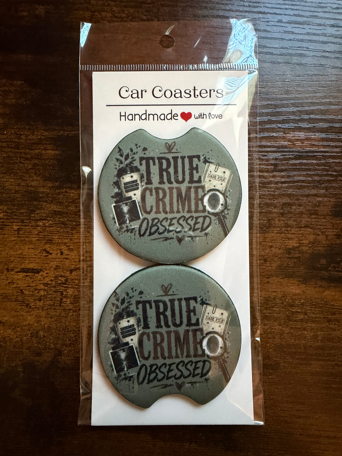 True Crime Obsessed Car Coaster Print Car Coaster Set