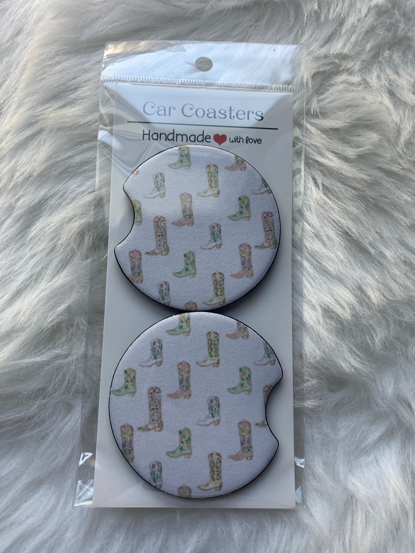 Cowboy Boot Print Car Coaster Set
