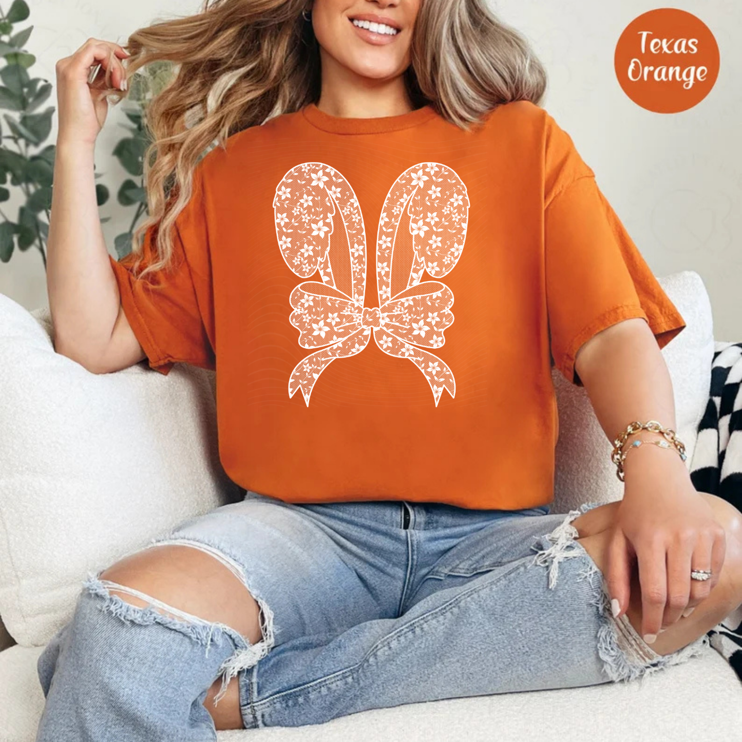 Floral Lace Bunny Coquette Bow DTF