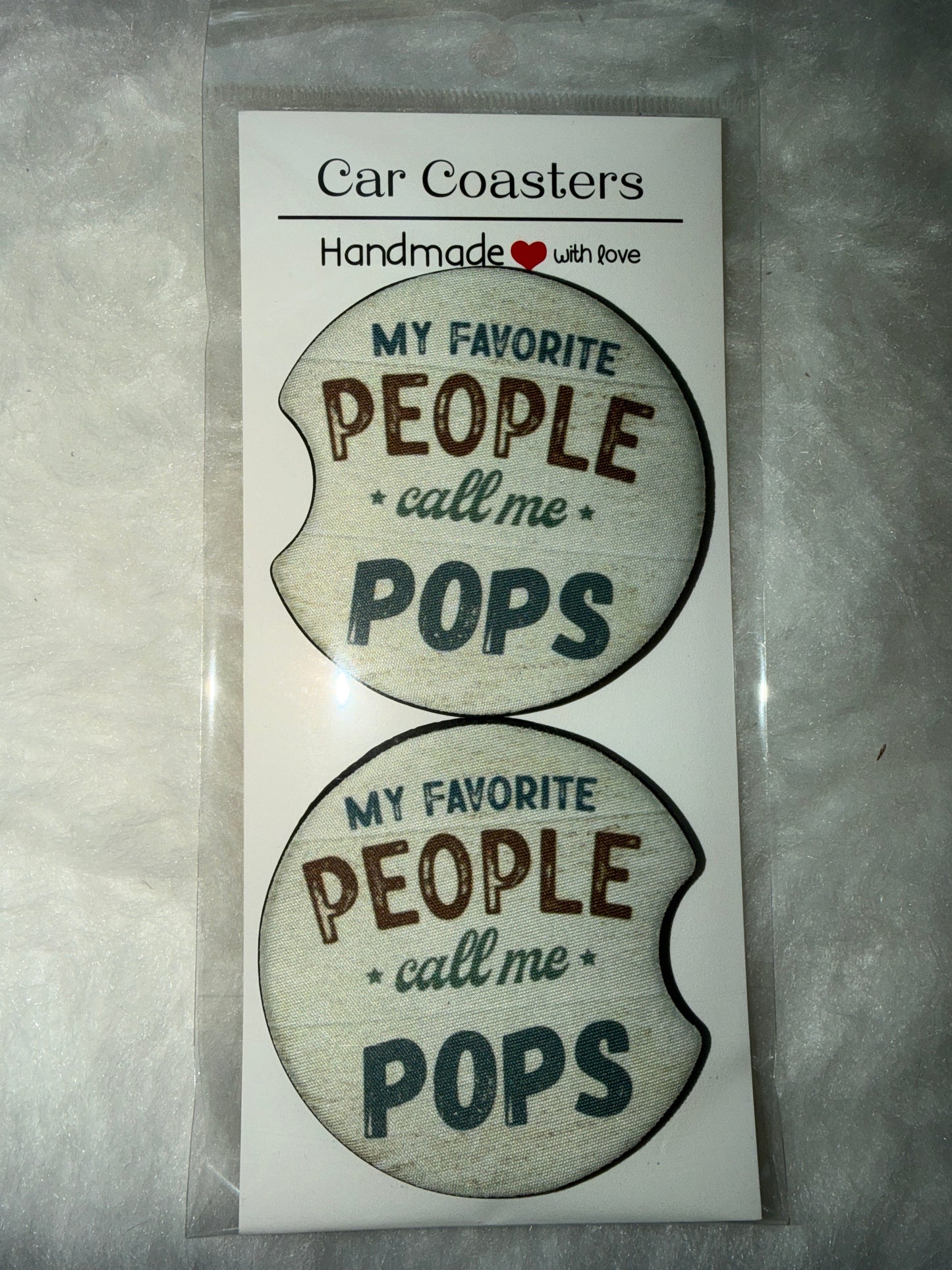 “My Favorite people call me Pops” print car coaster set
