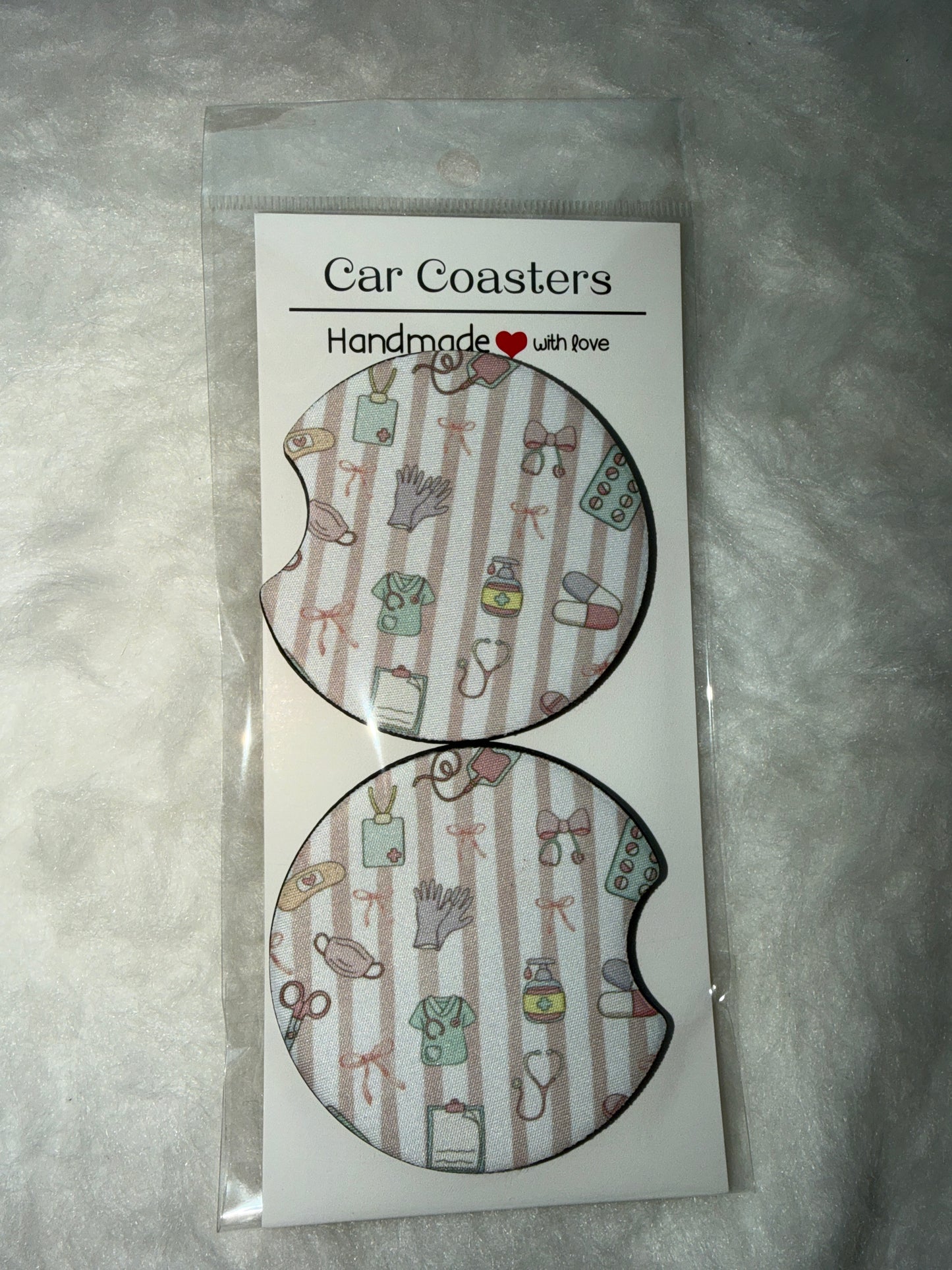 Nurse Stripe Collage Print Car Coaster Set