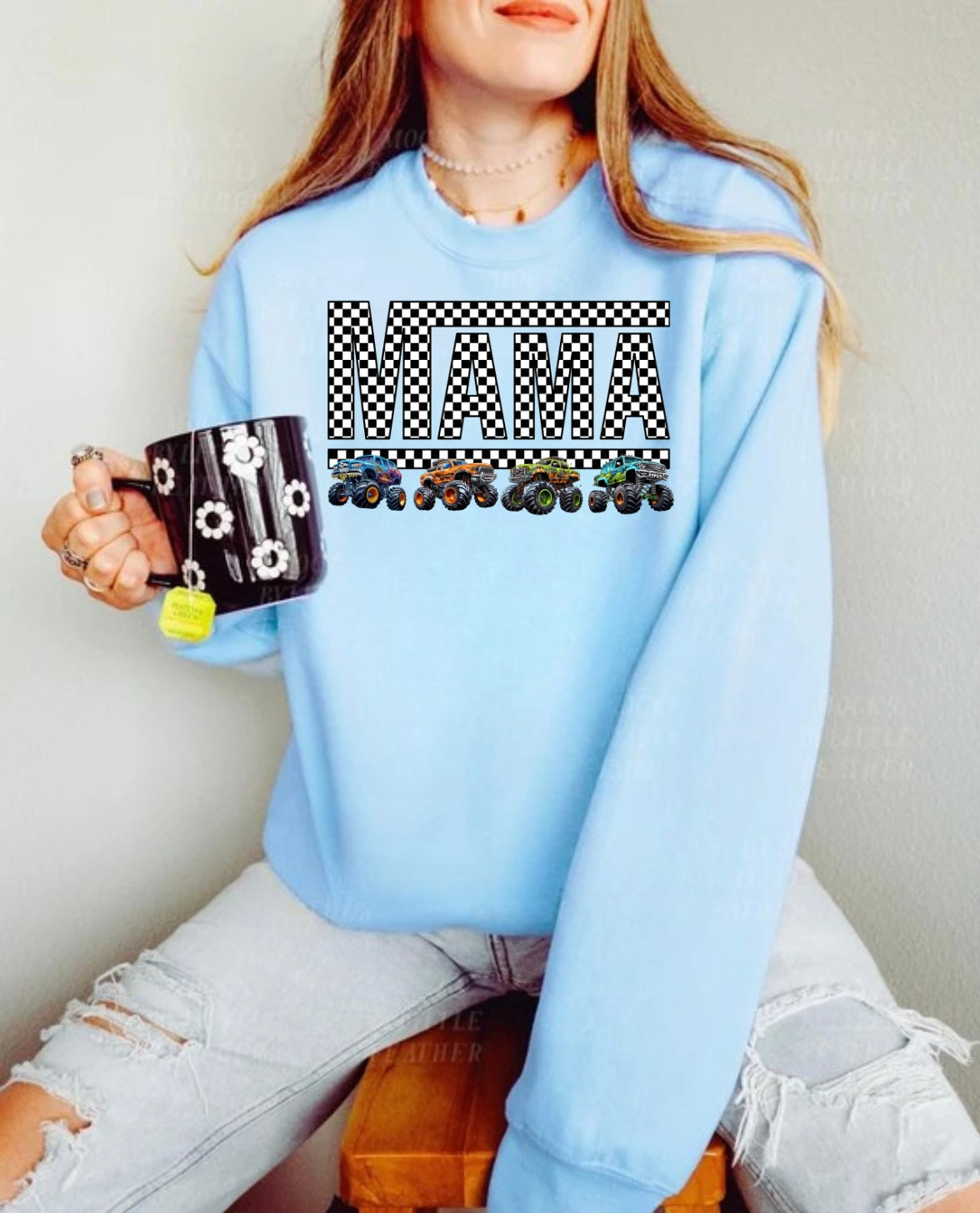 Checkered Mama Monster Truck Sweatshirt