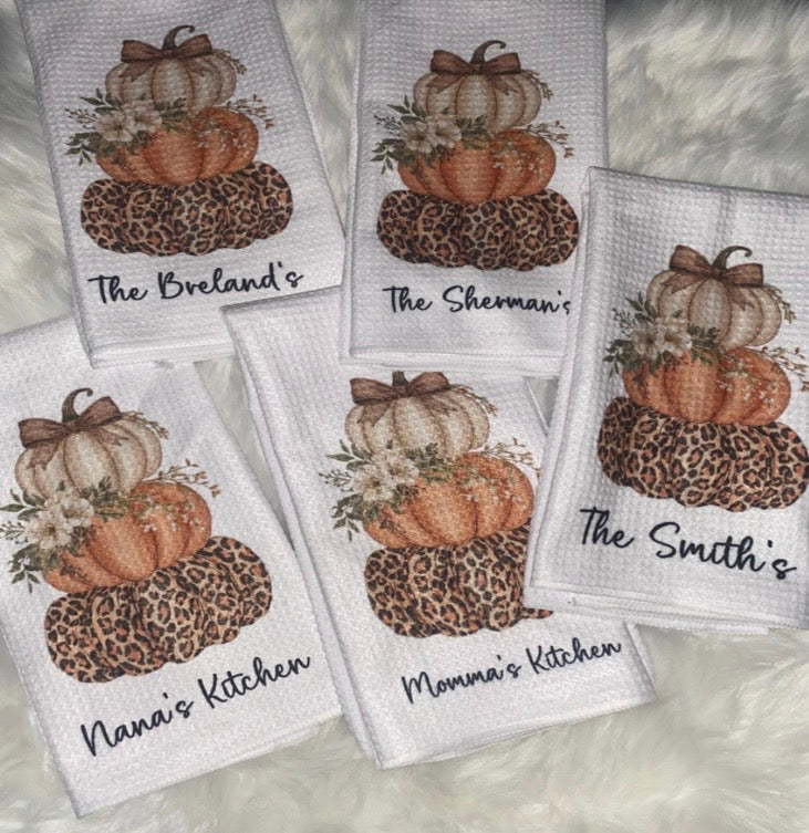 Custom Fall Pumpkin Kitchen Waffle Towel