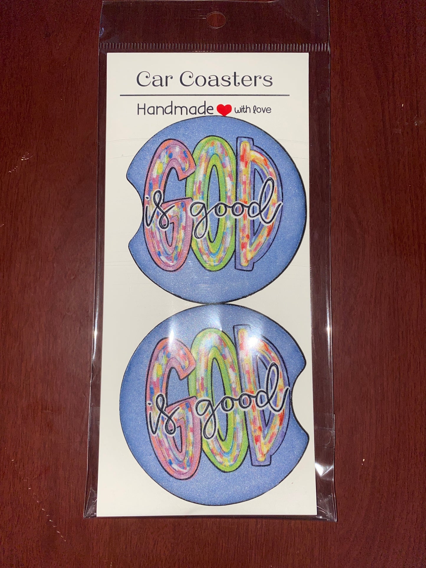 "God is Good" Print Car Coaster Set