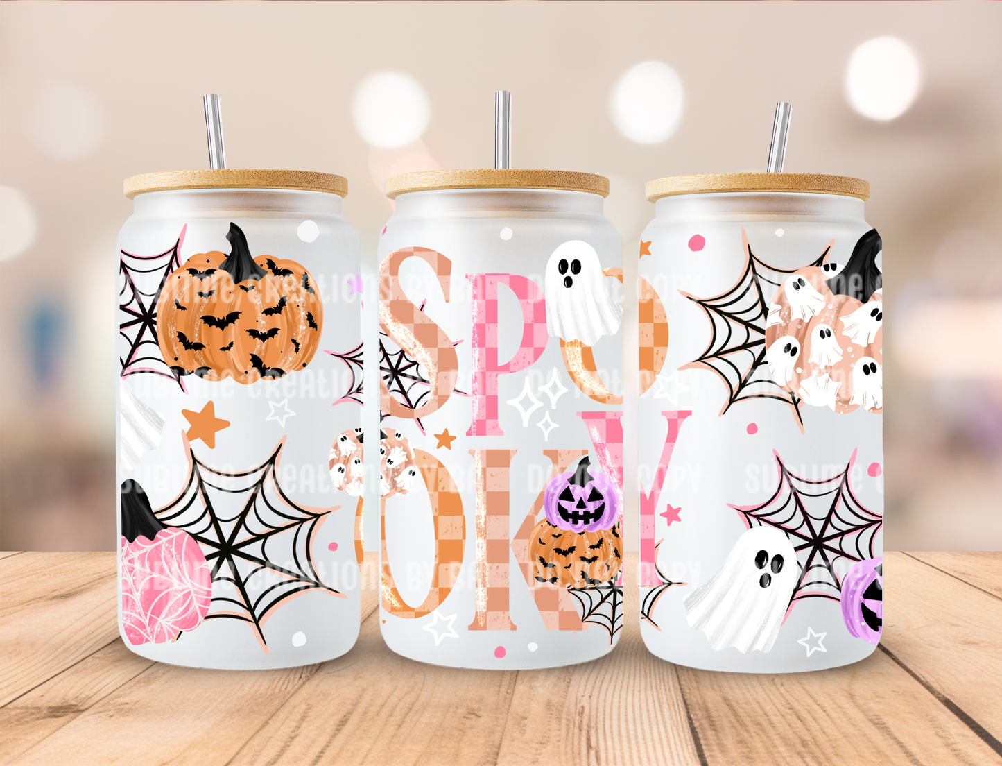 16oz Spooky Patterned Pumpkins Libbey Cup