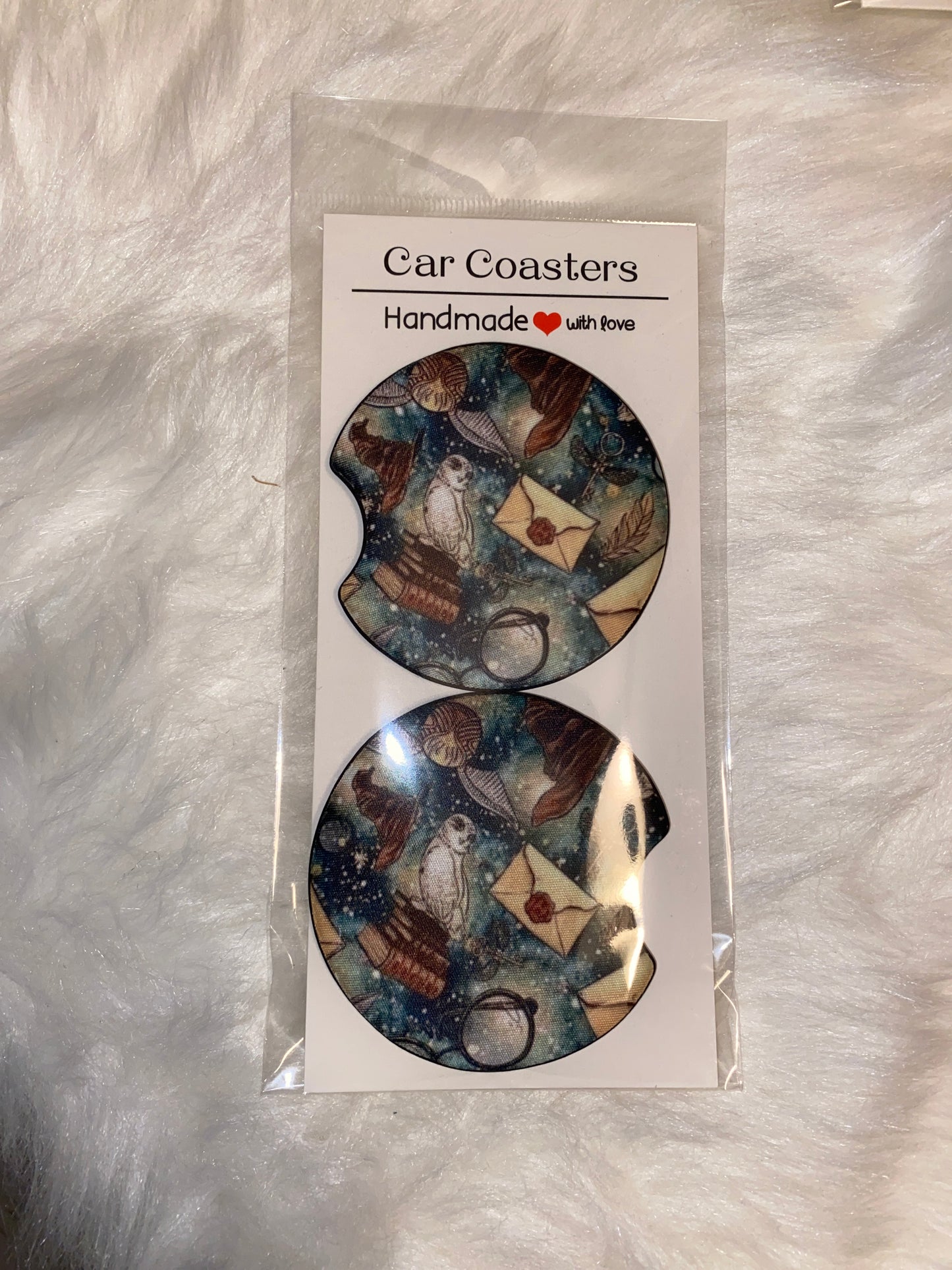 HP Brown Print Car Coaster Set