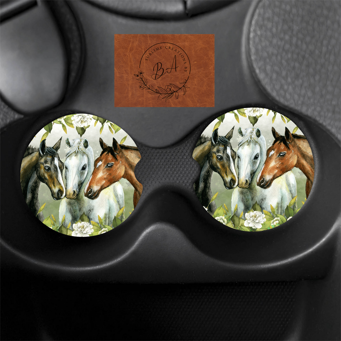 Horse Print Car Coaster Set