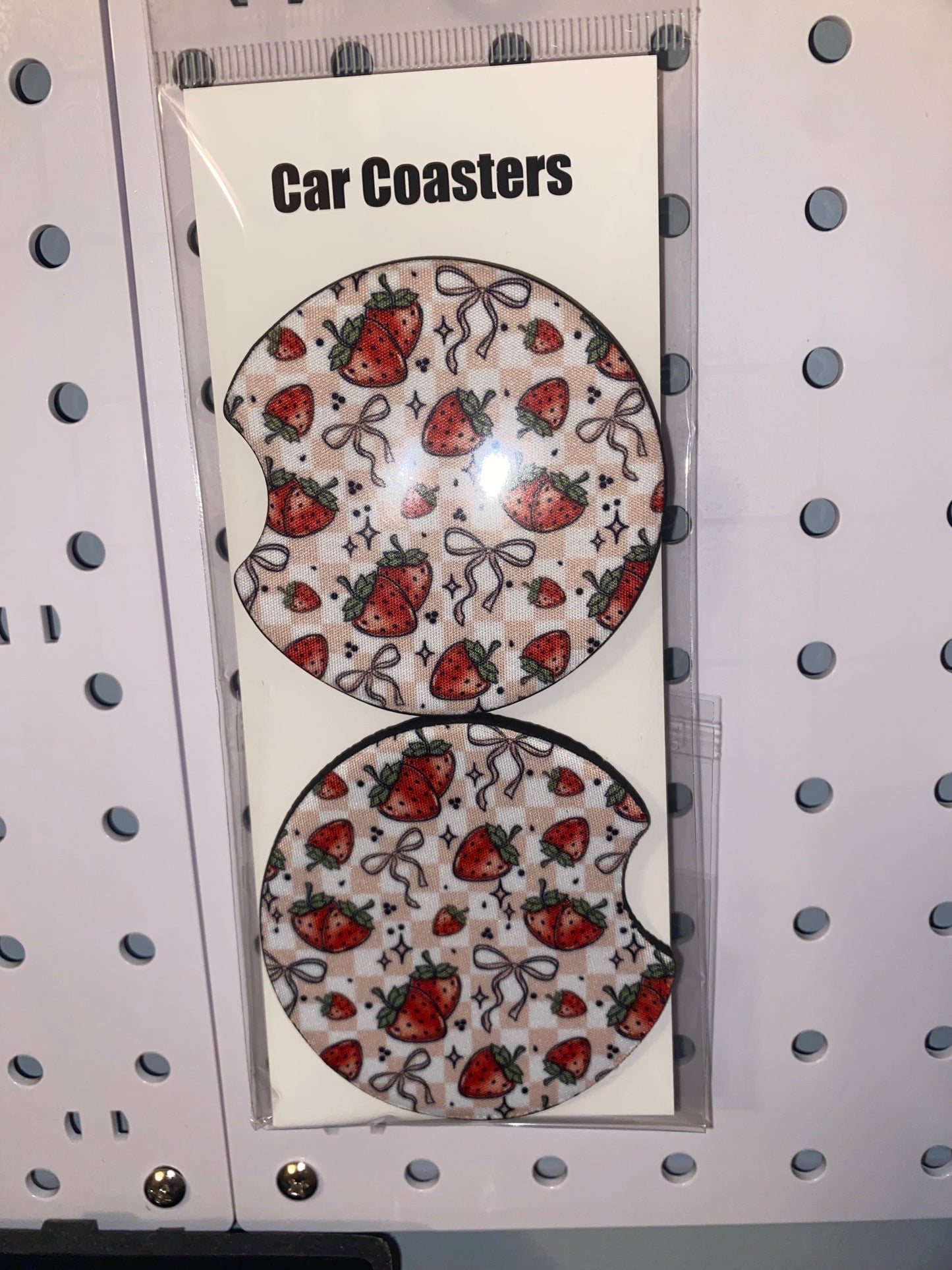 Strawberry Season Print Car Coaster Set