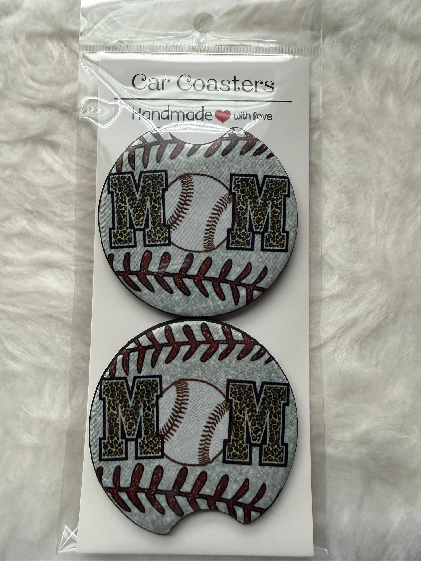 Baseball Mom Print Car Coaster Set