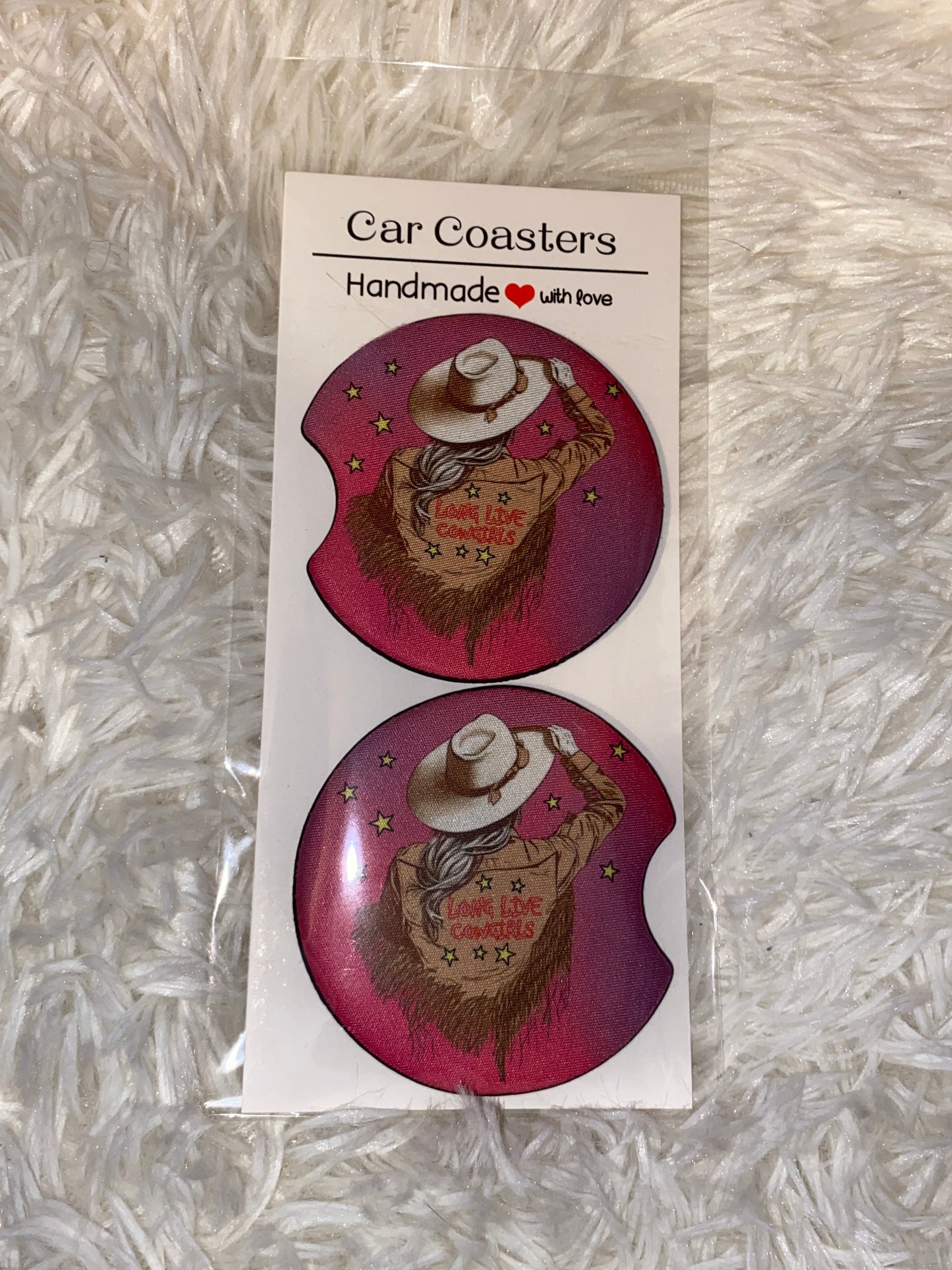 Long Live Cowgirls Print Car Coaster Set