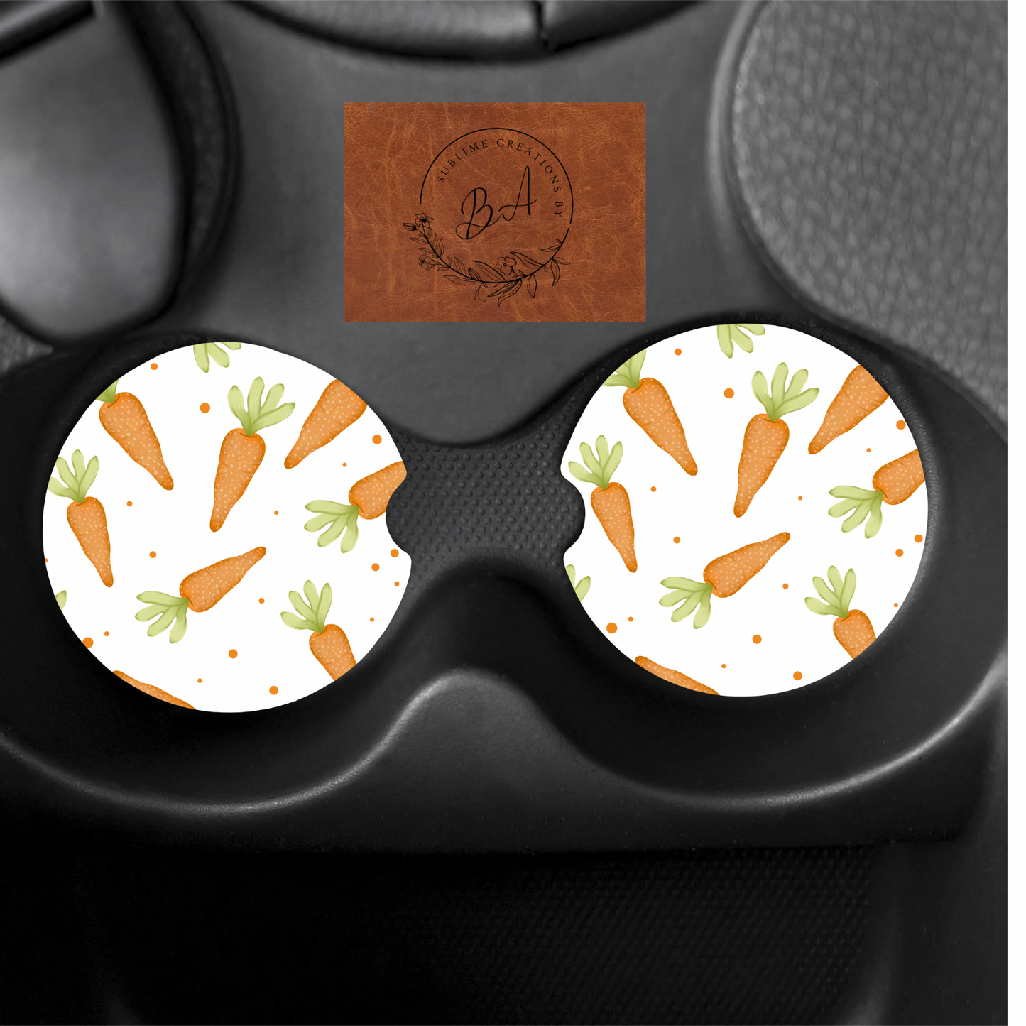 Carrot Seamless Print Car Coaster Set
