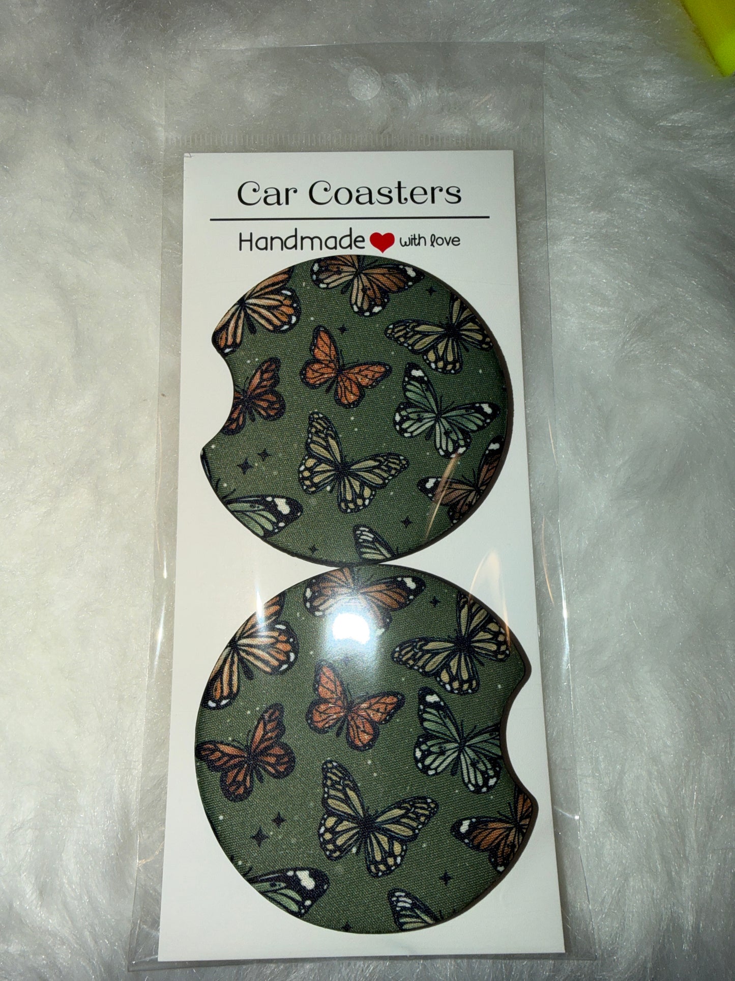 Flying Butterflies Print Car Coaster Set