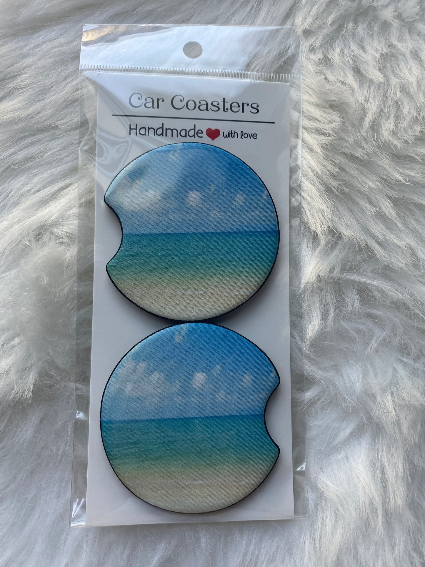 Beach Print Car Coaster Set