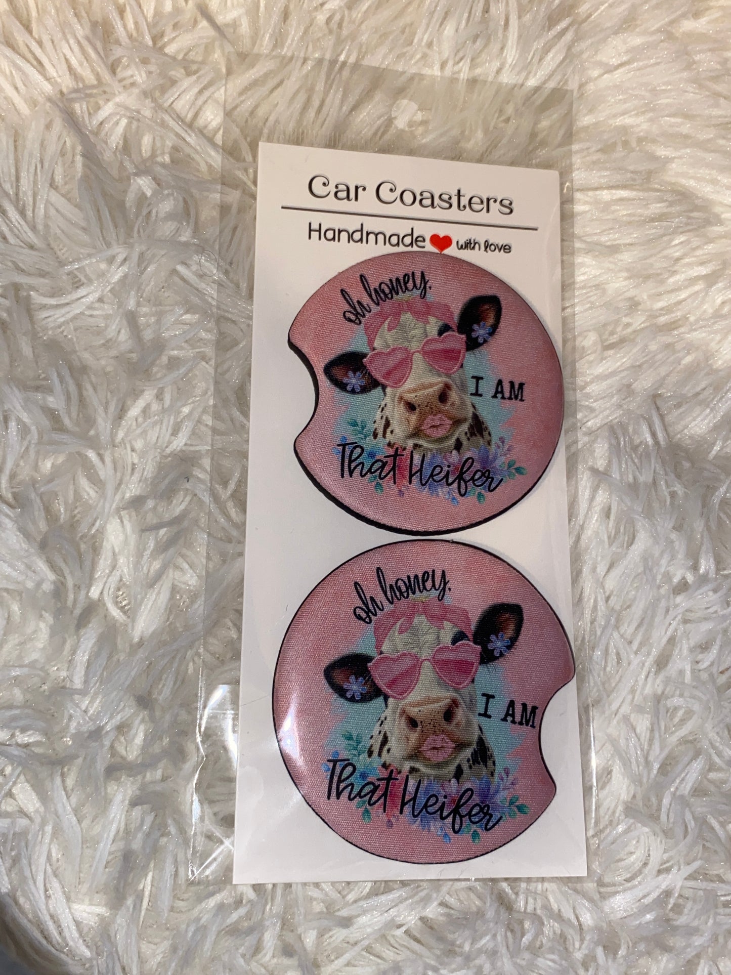 Oh Honey I am that Heifer Print Car Coaster Set