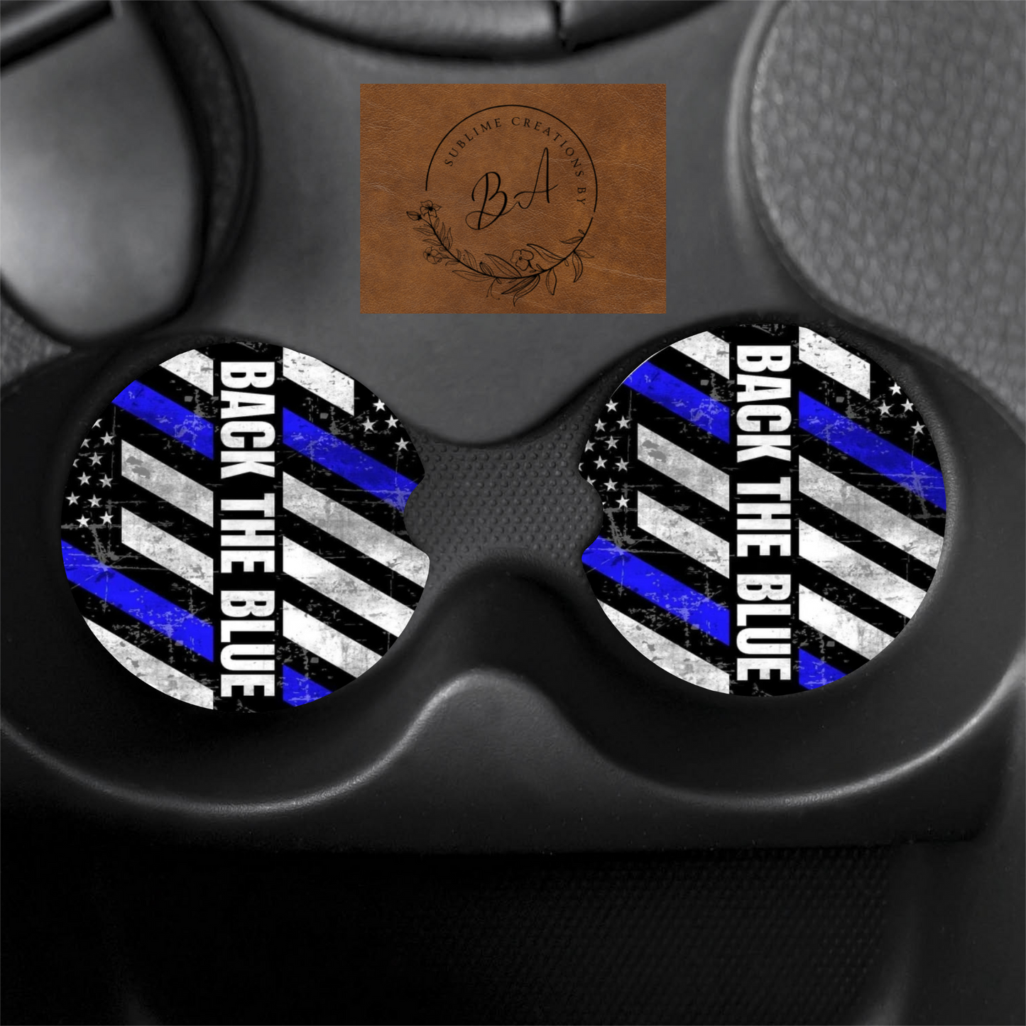 Back the Blue Print Car Coaster Set