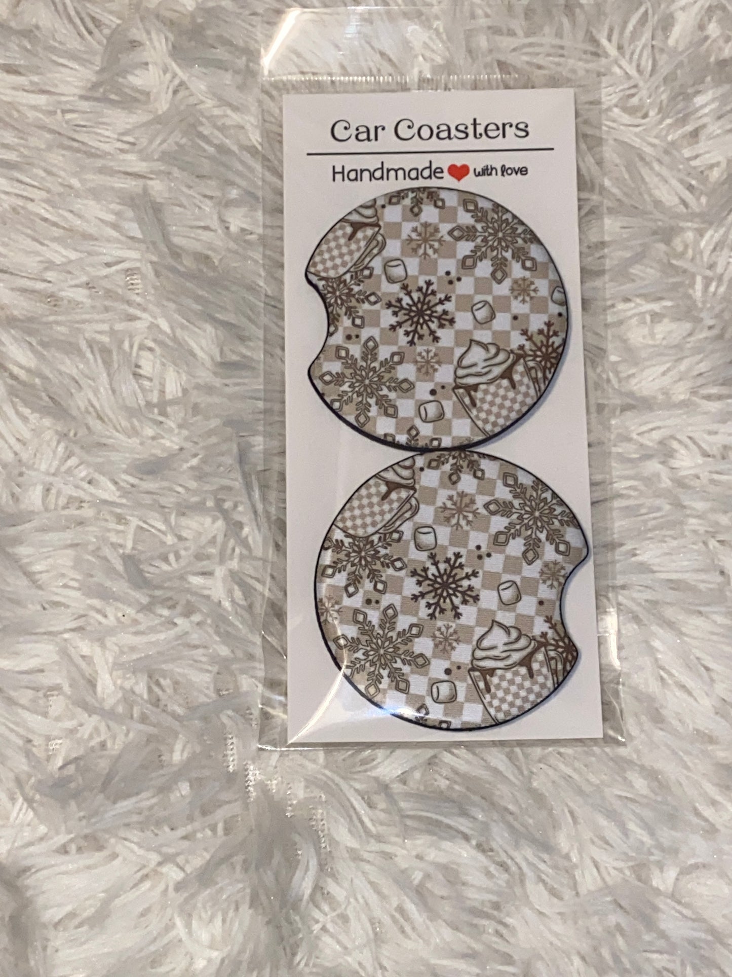 Neutral Cozy Print Car Coaster Set