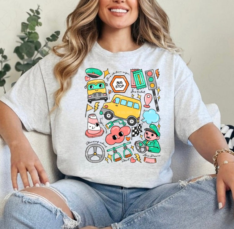 Bus Driver Occupational Doodle Tee