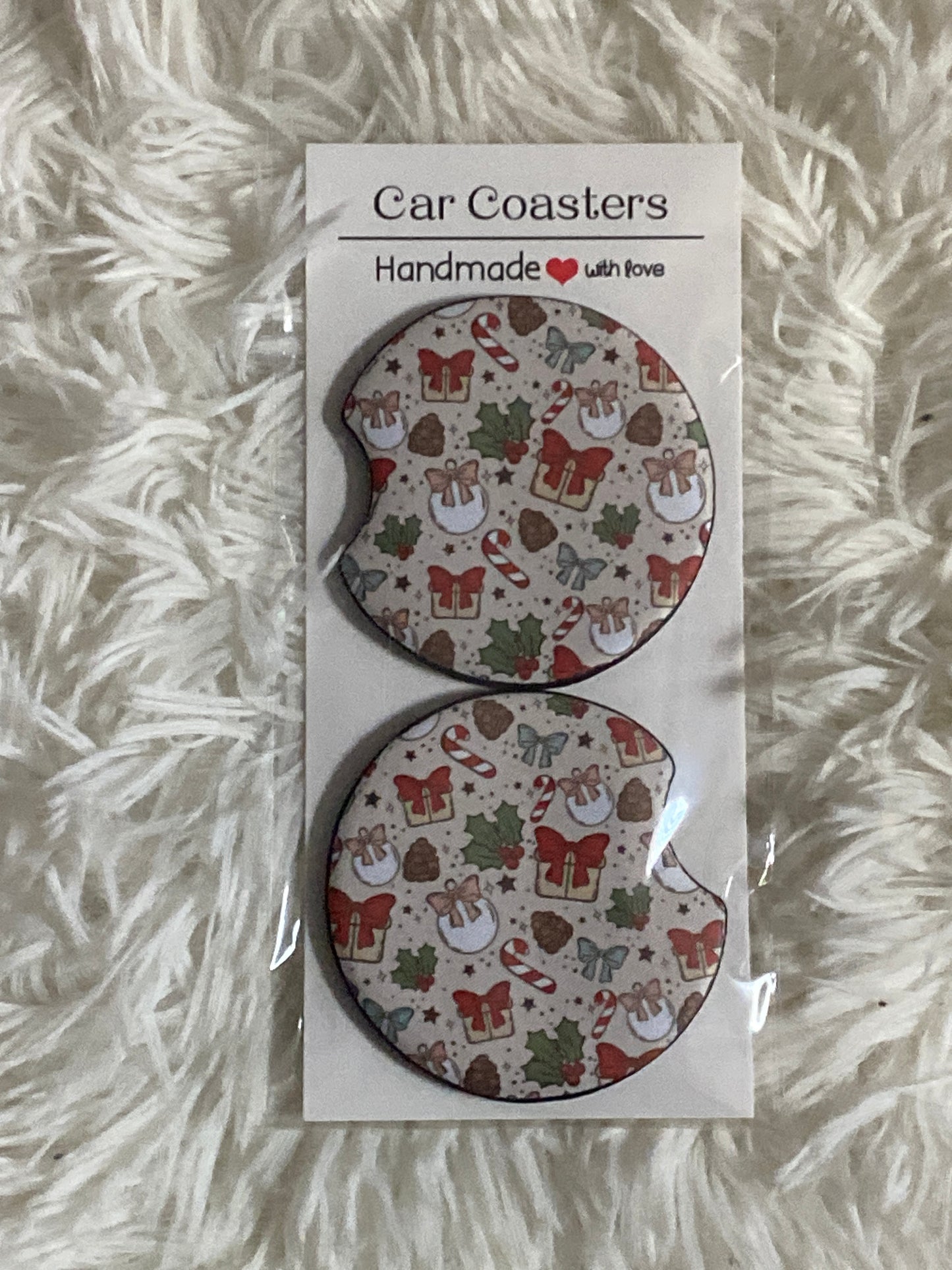 Christmas Doodles Print Car Coaster Set