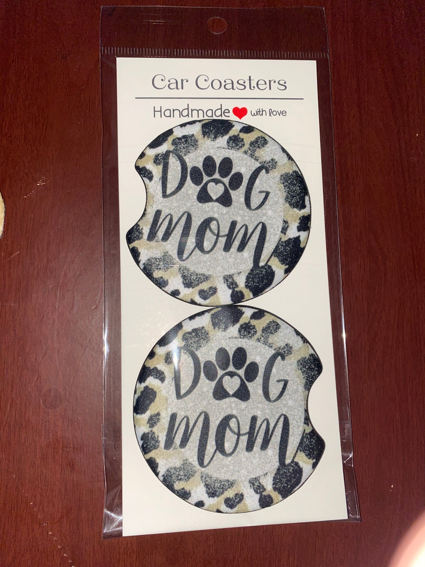 Dog Mom Print Car Coaster Set