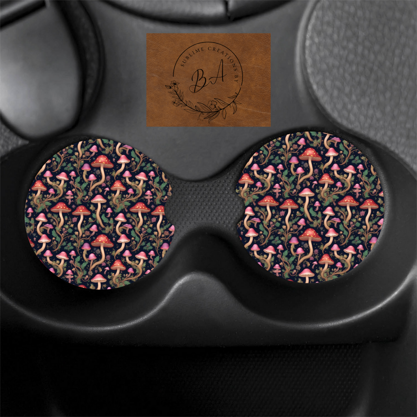 Mushroom Print Car Coaster Set