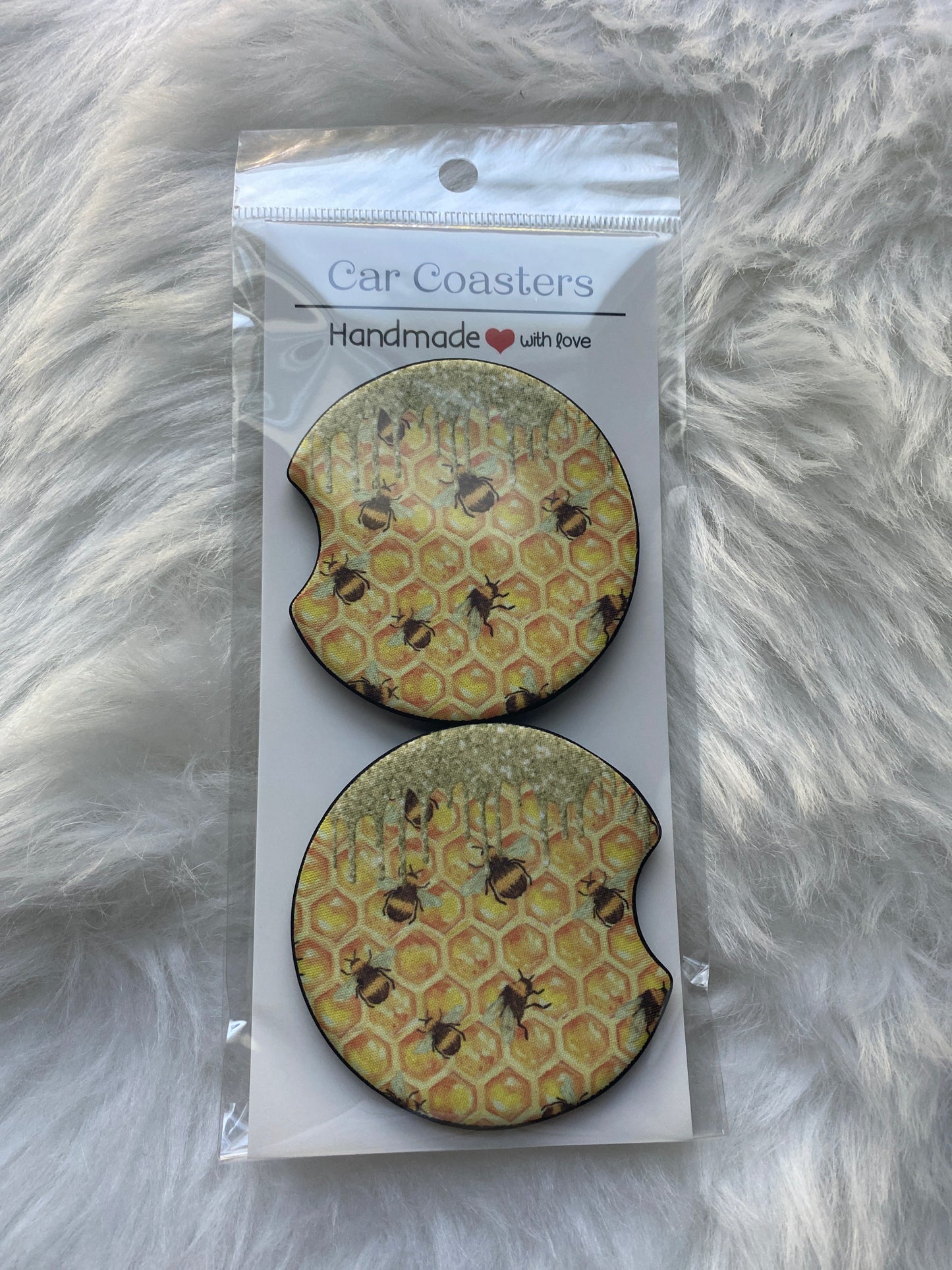 Bumble Bee Glitter Print Car Coaster Set