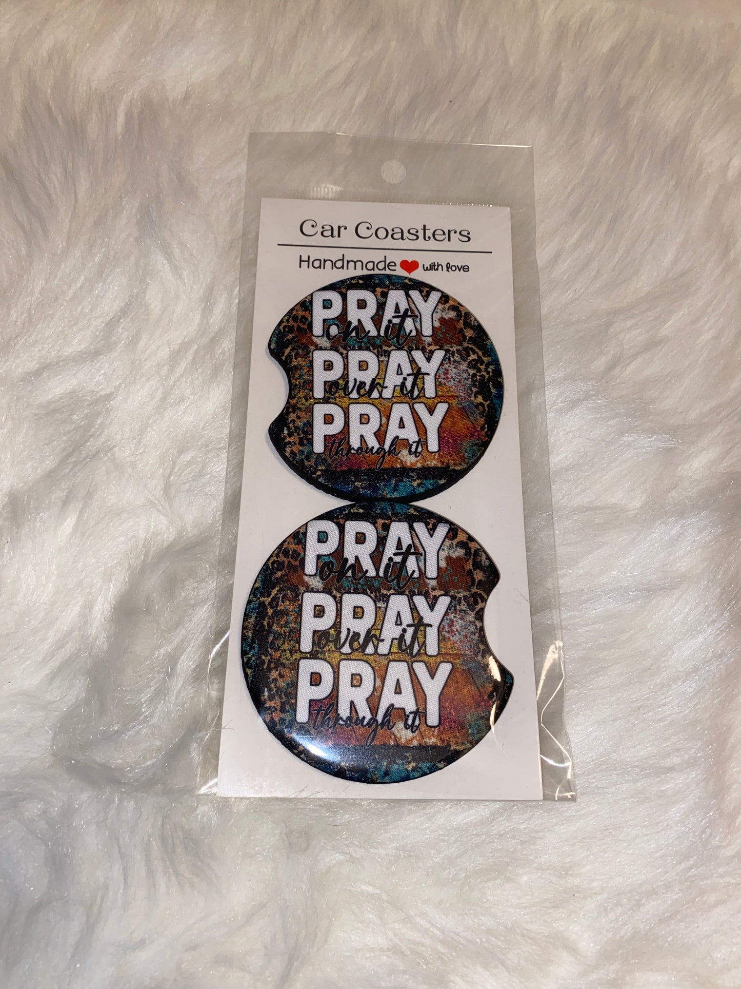 Pray on it... Print Car Coaster Set