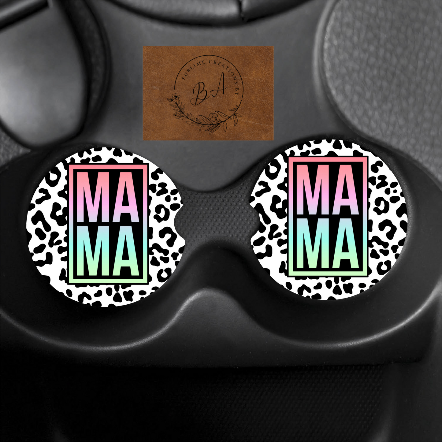 Colorful Mama Leopard Printed Car Coaster Set
