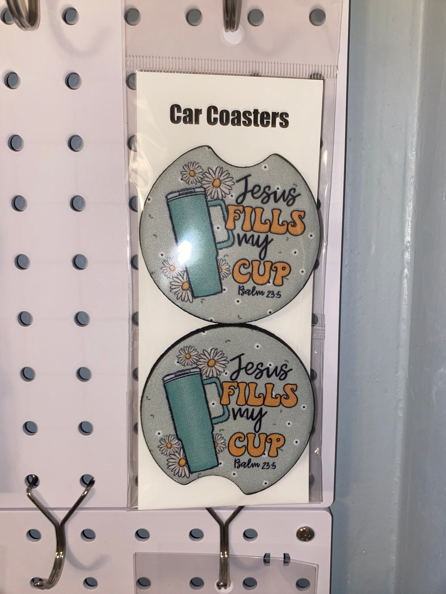 "Jesus fills my cup" Print Car Coaster Set