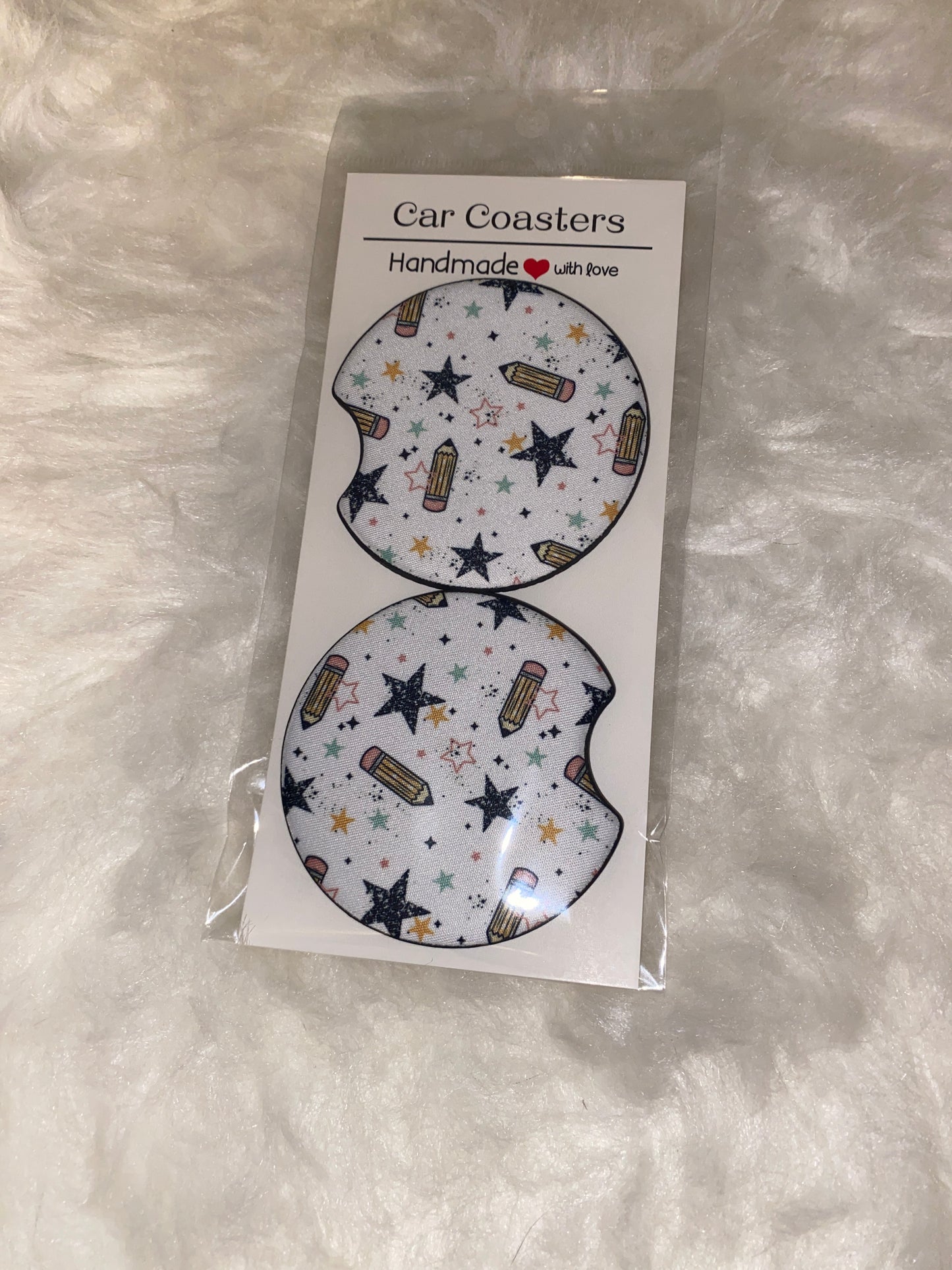 Pencil Stars Seamless Print Car Coaster Set