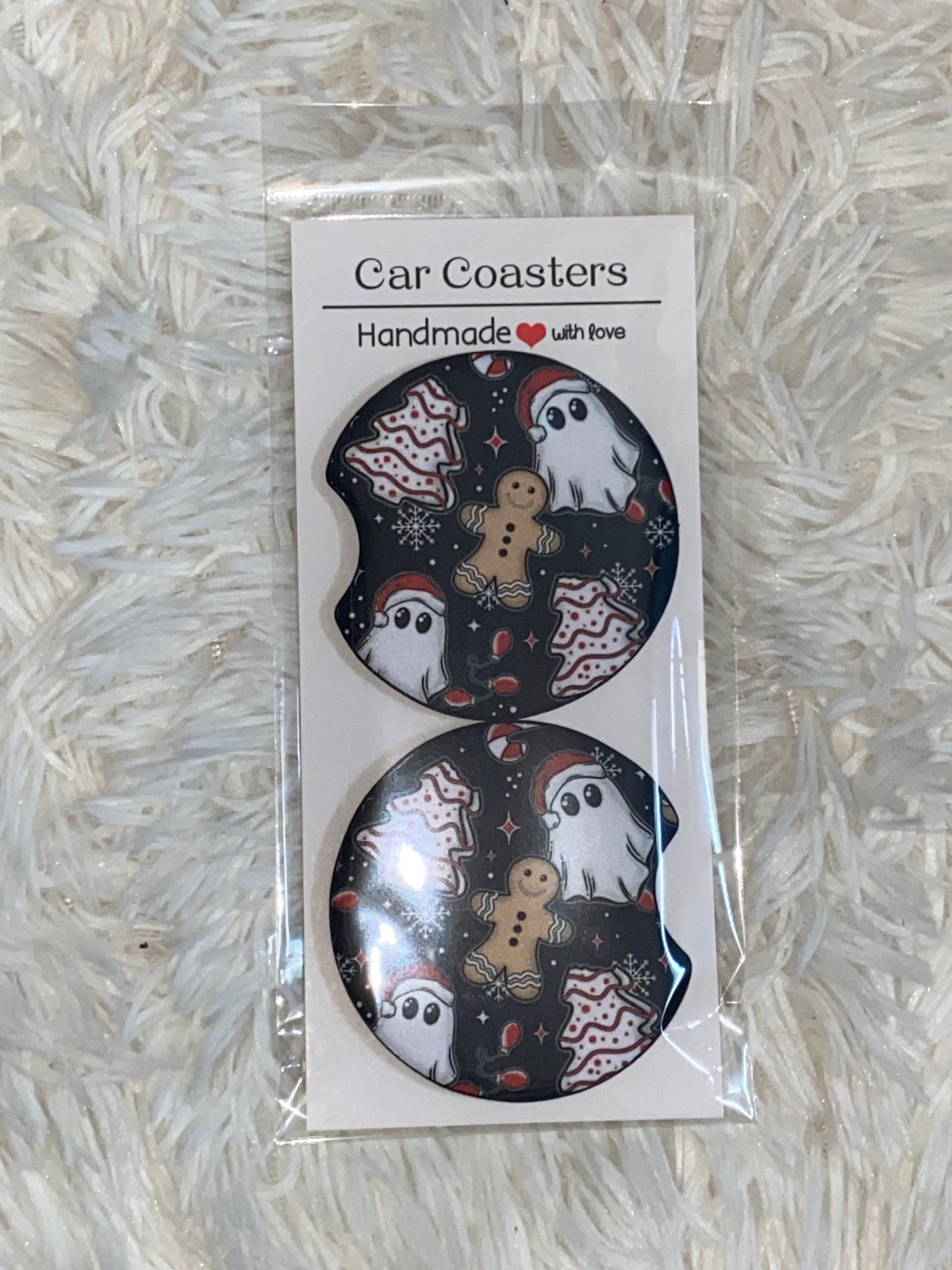 Christmas Ghost Print Car Coaster Set