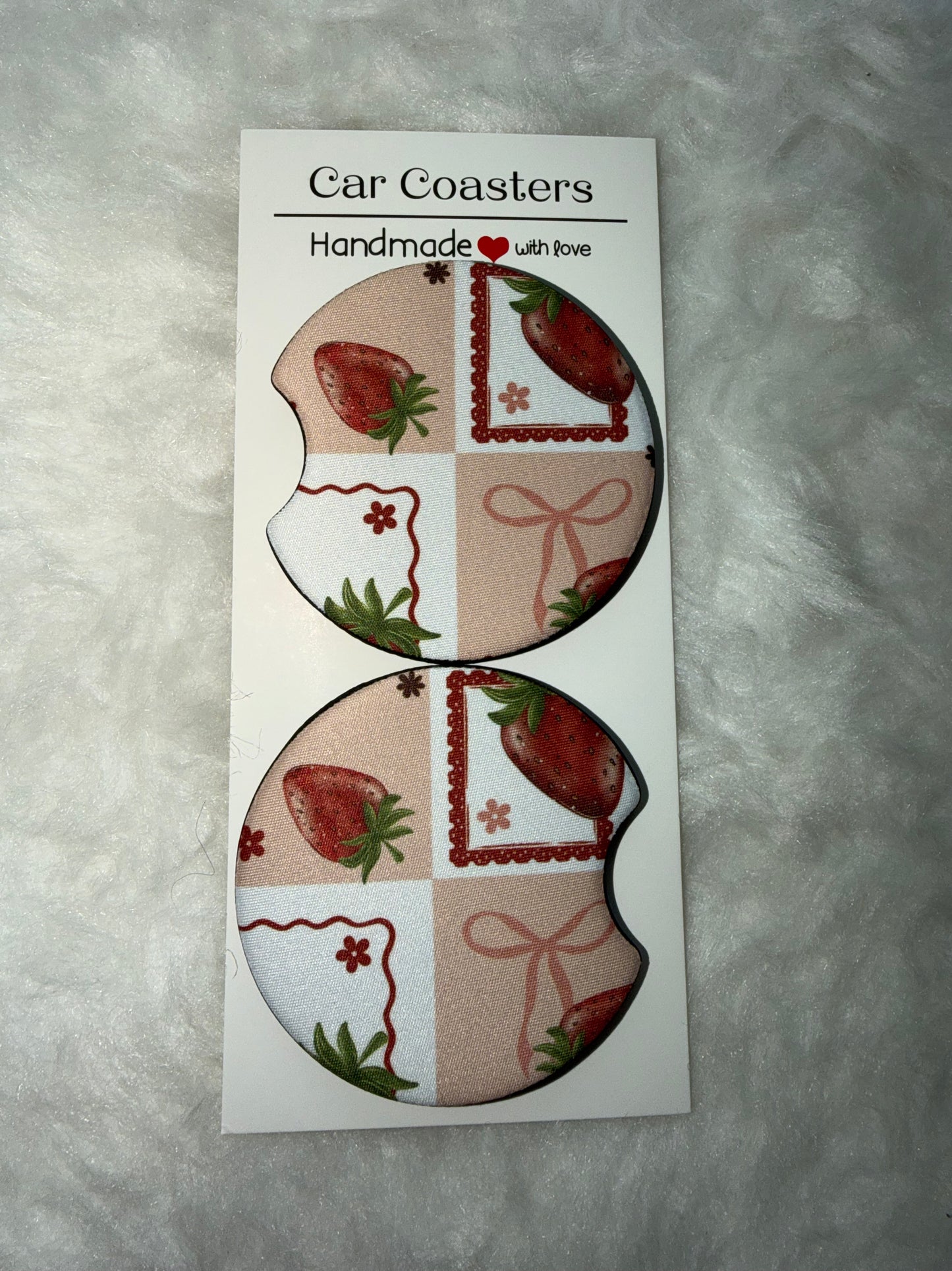 Strawberries Seamless Print Car Coaster Set