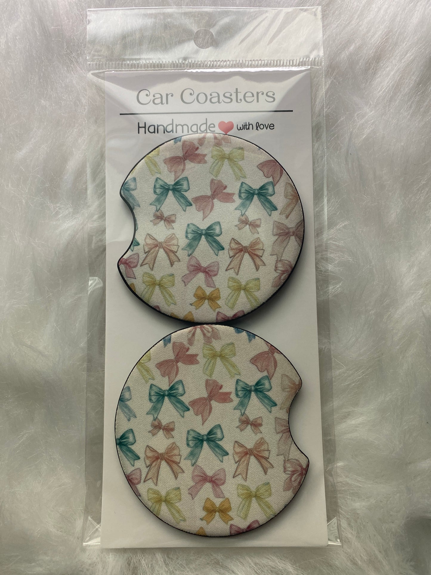 Colorful Bow Print Car Coaster Set