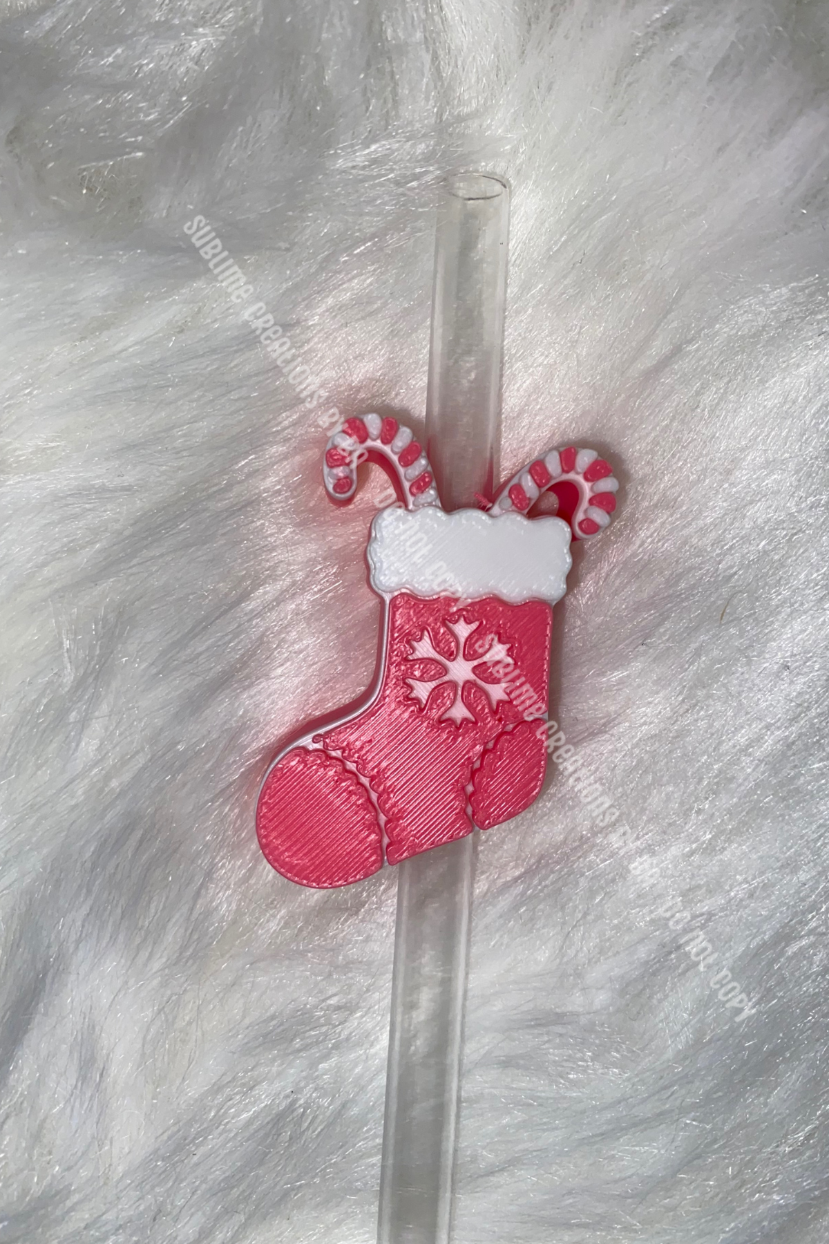 Pink Stocking 3D Straw Topper