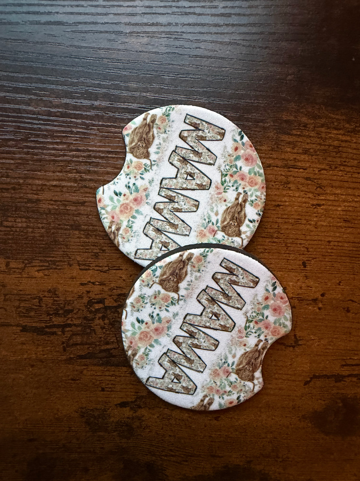 Mama Floral Cow Print Car Coaster Set