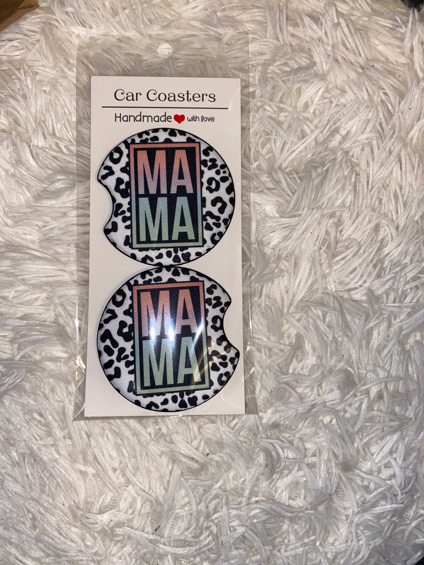 Colorful Mama Leopard Printed Car Coaster Set