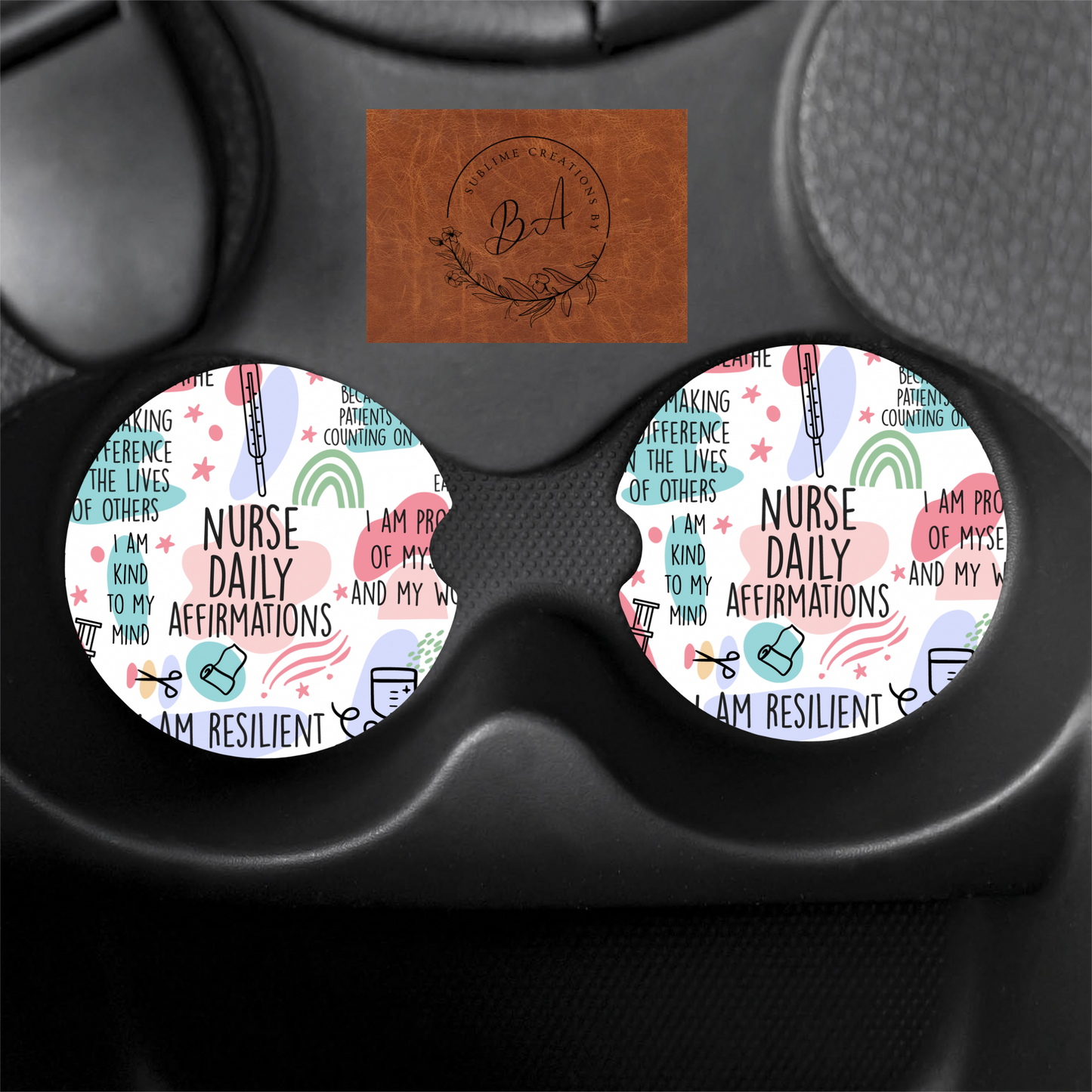 Nurse Affirmation Print Car Coaster Set
