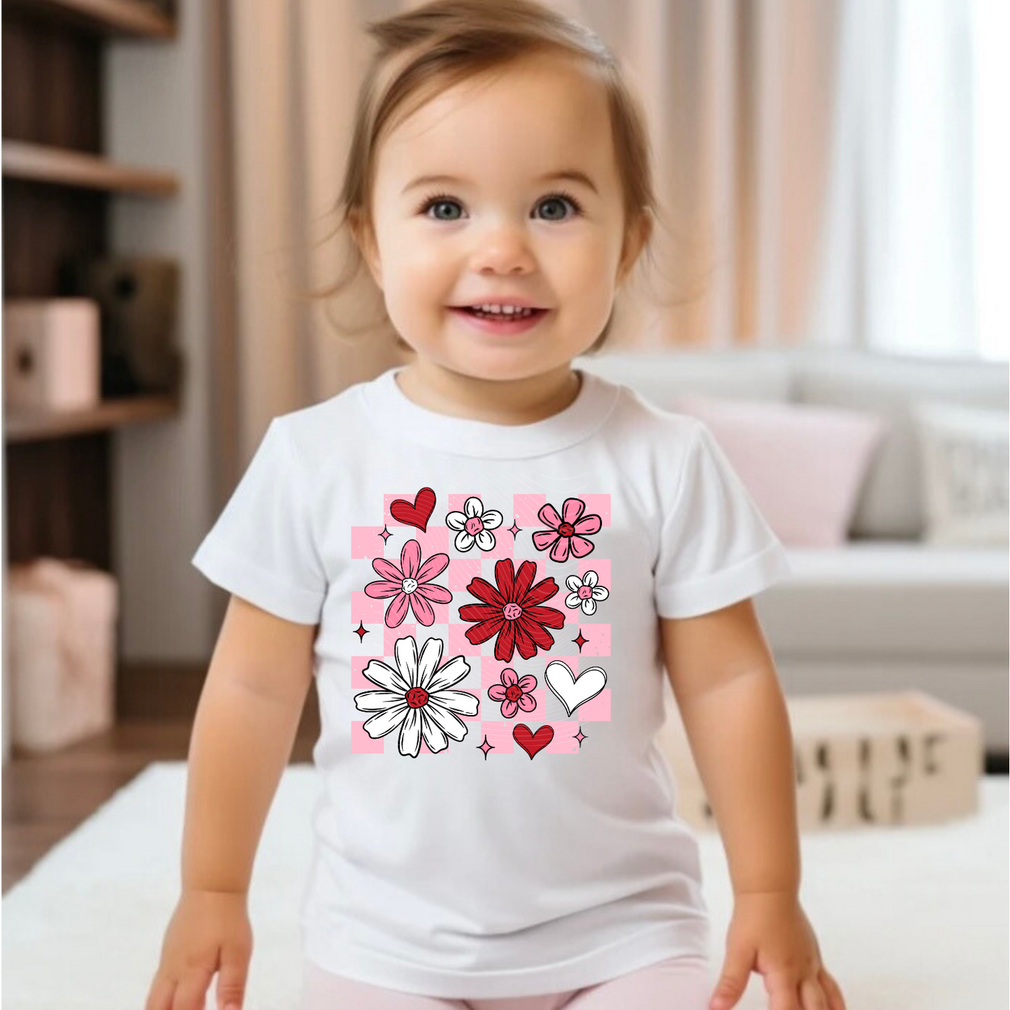 Valentine Floral & Checkered DTF Print Only