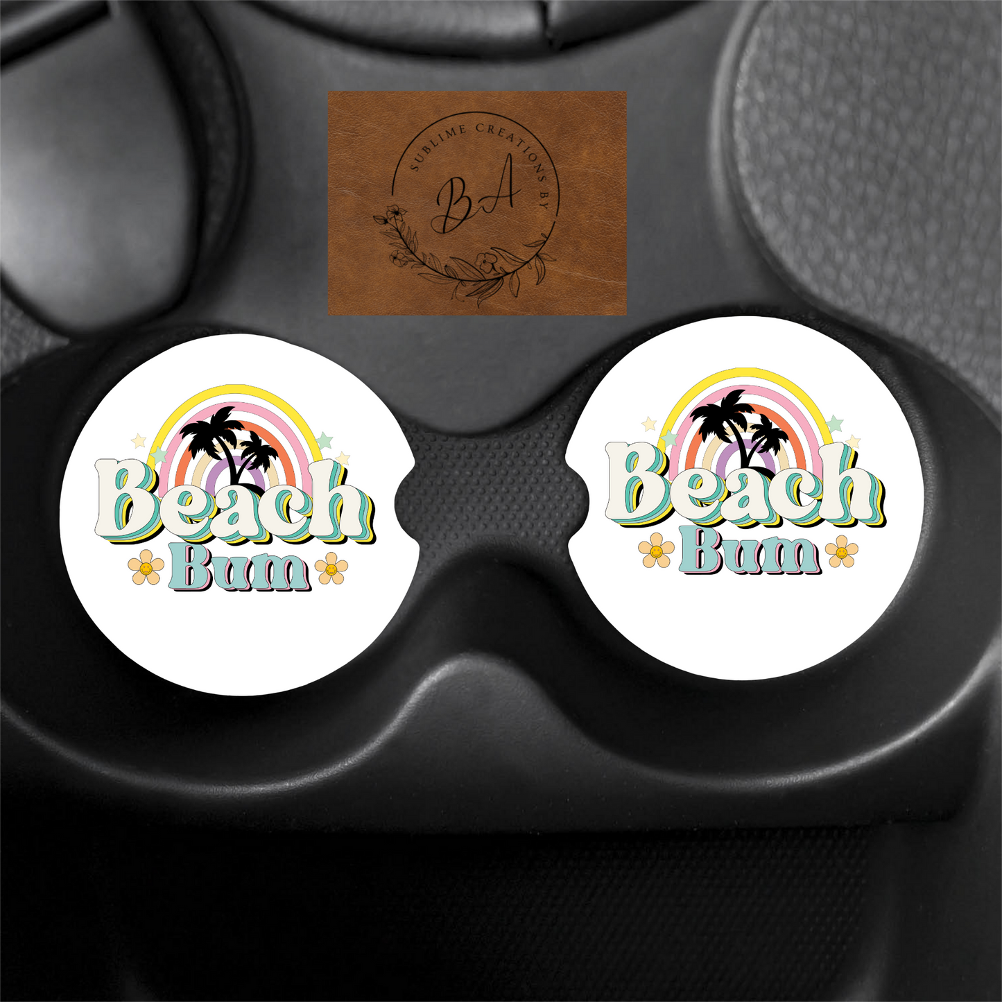 Beach Bum Print Car Coaster Set