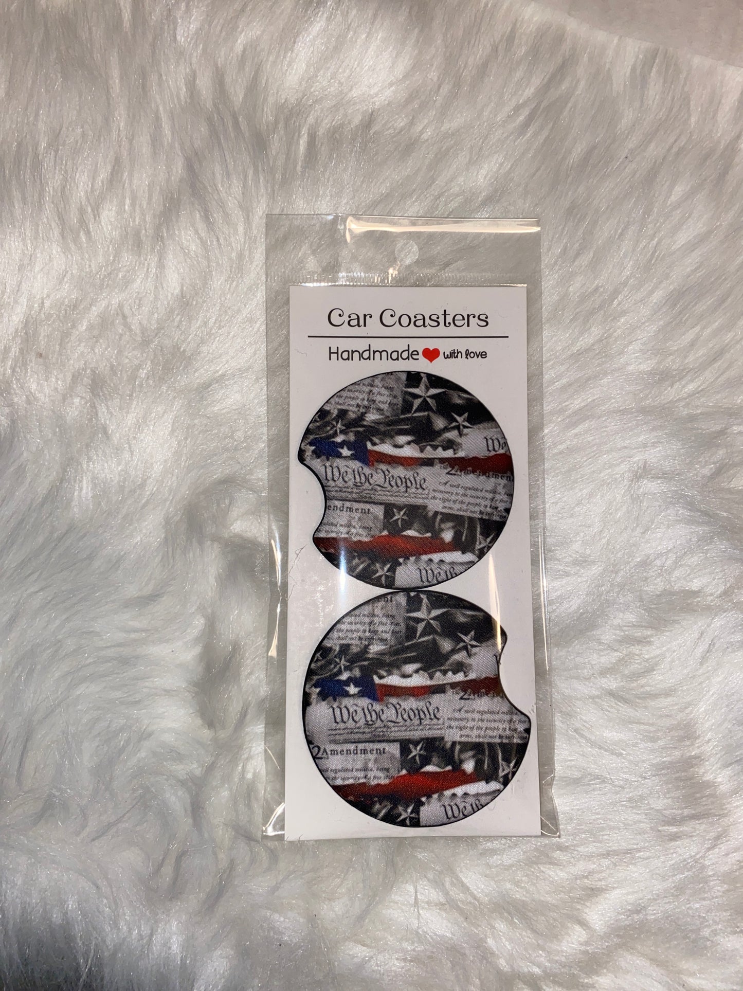 "We the People" Print Car Coaster Set