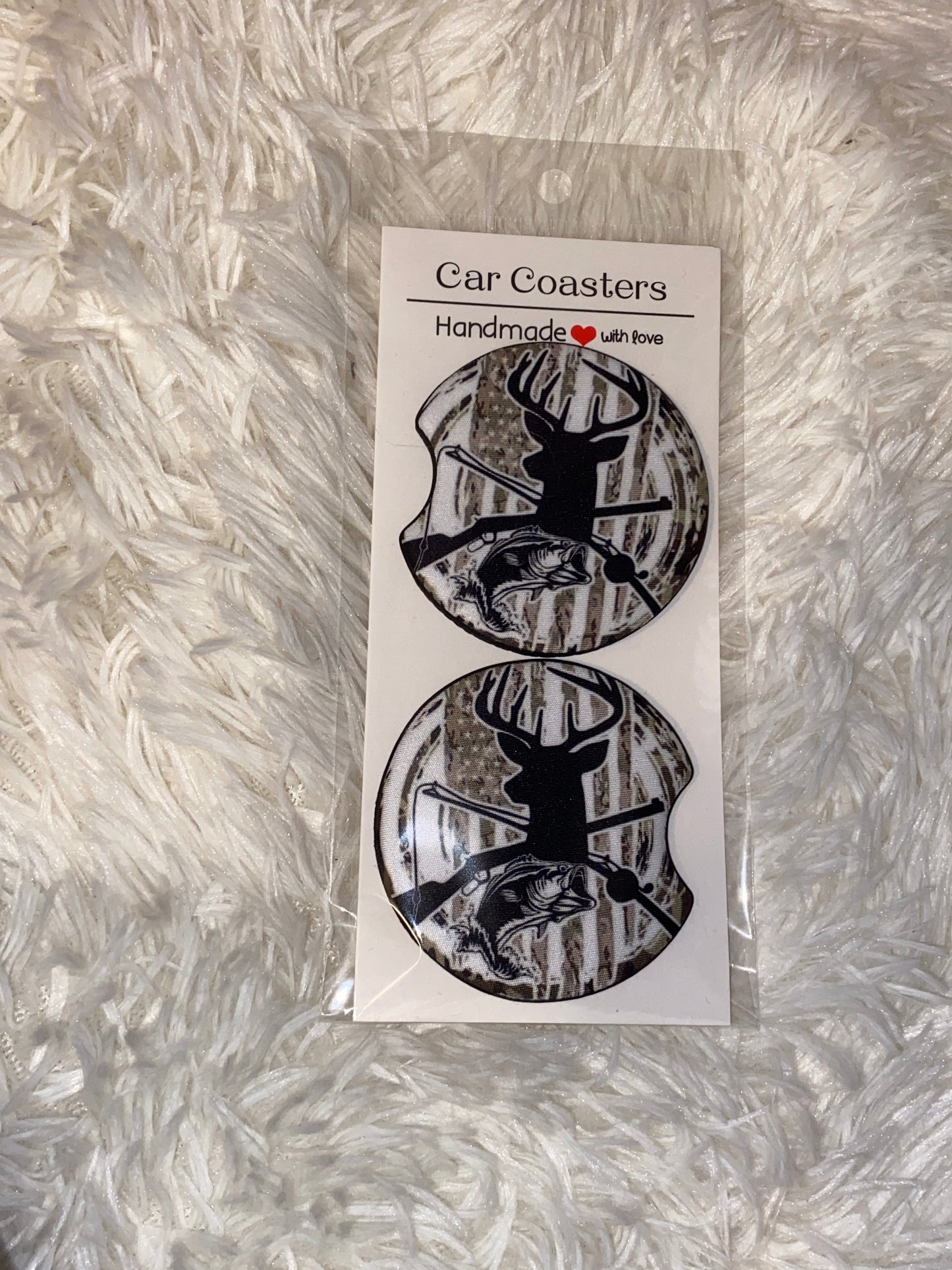 Hunting/Fishing Print Car Coaster Set