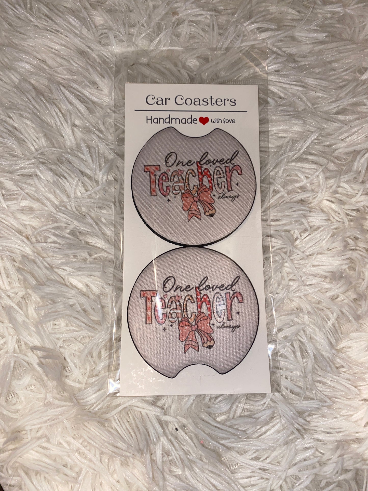 “One loved teacher always” Car Coaster Set