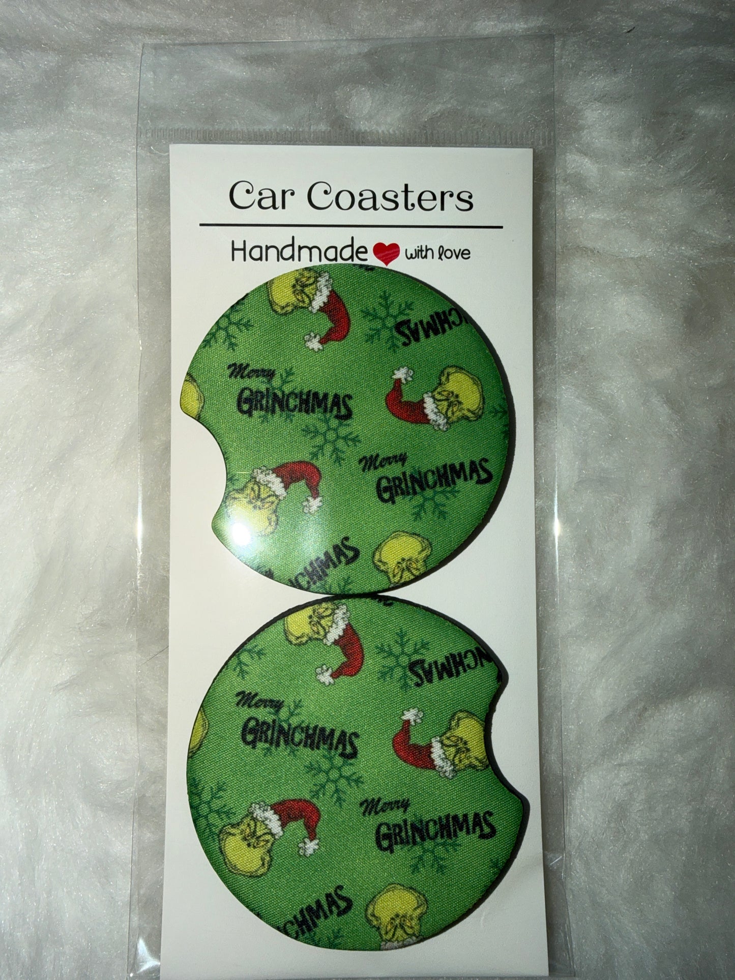 Green Christmas Print Car Coaster Set