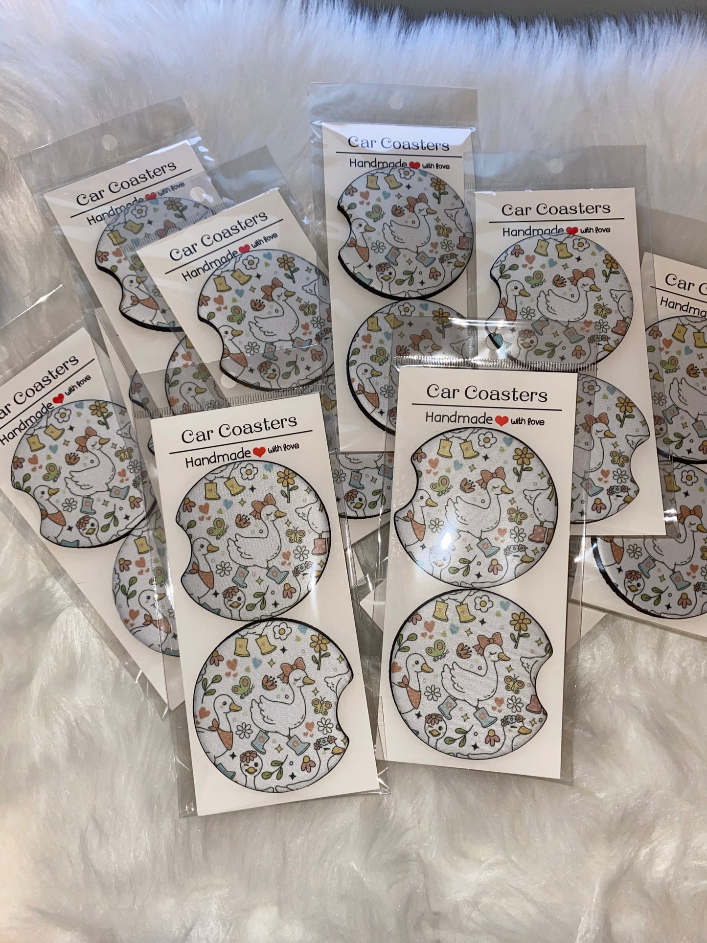 Pastel Goose Seamless Car Coaster Set