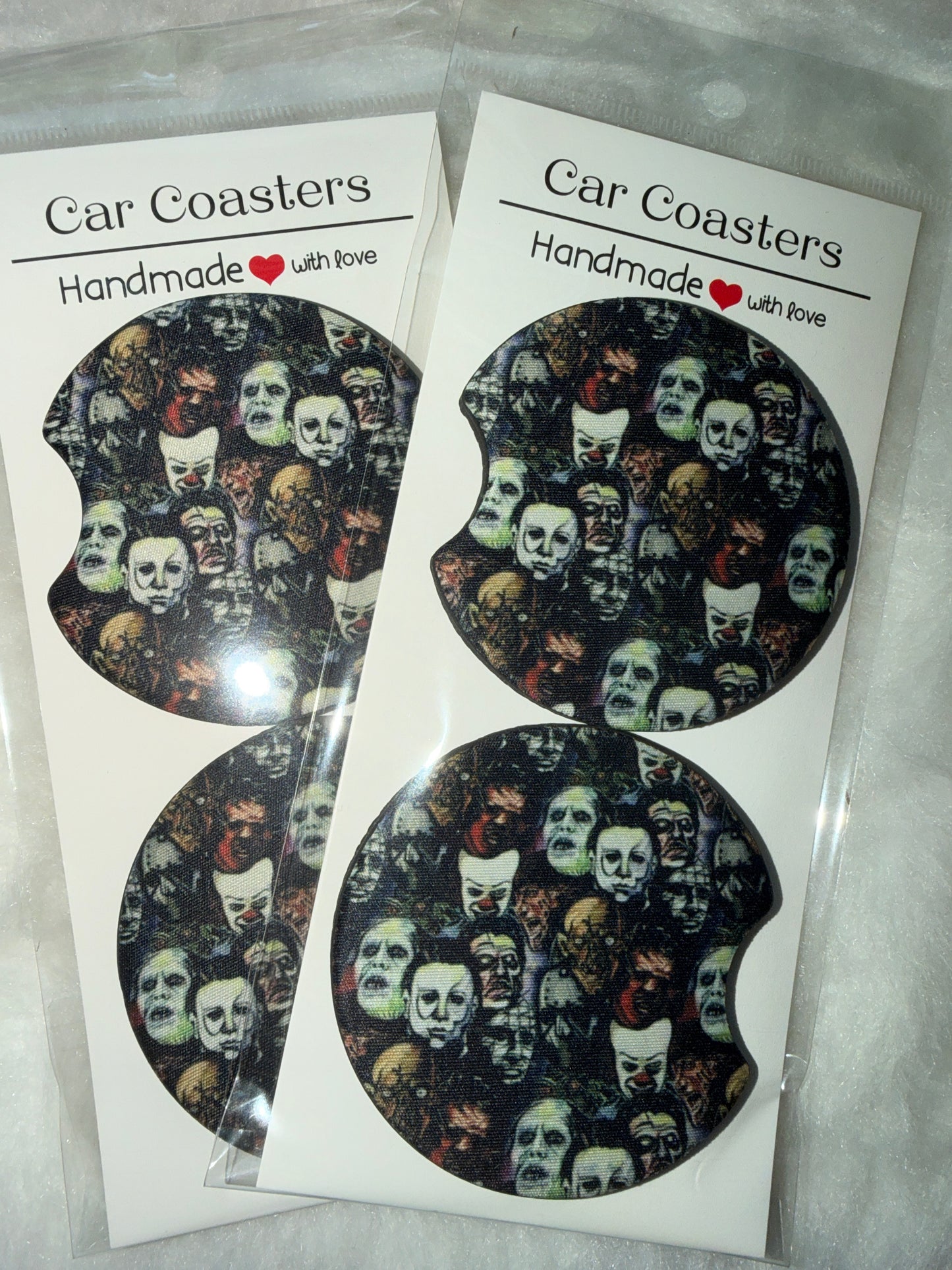 Horror Faces Print Car Coaster Set