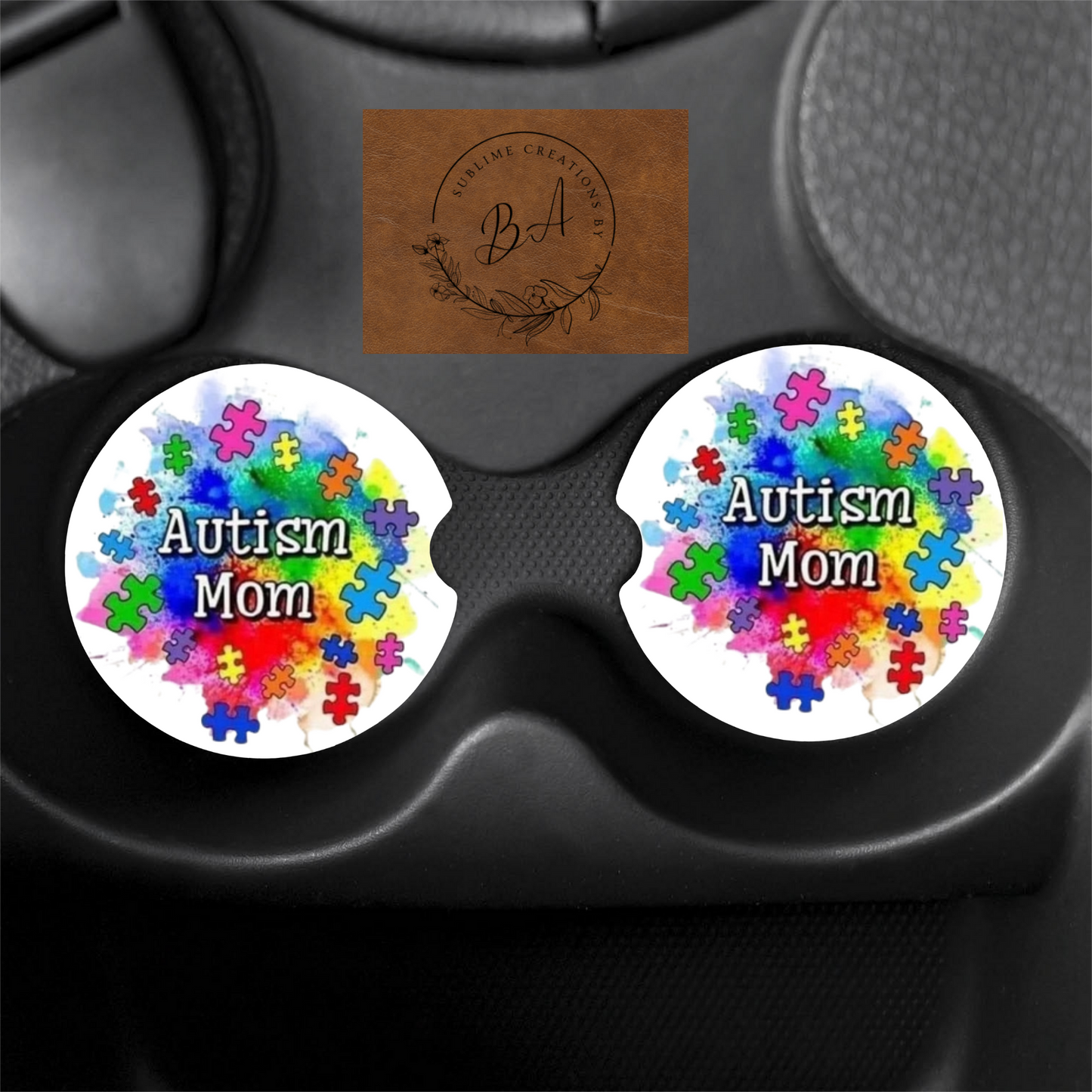 Autism Mom Print Car Coaster Set