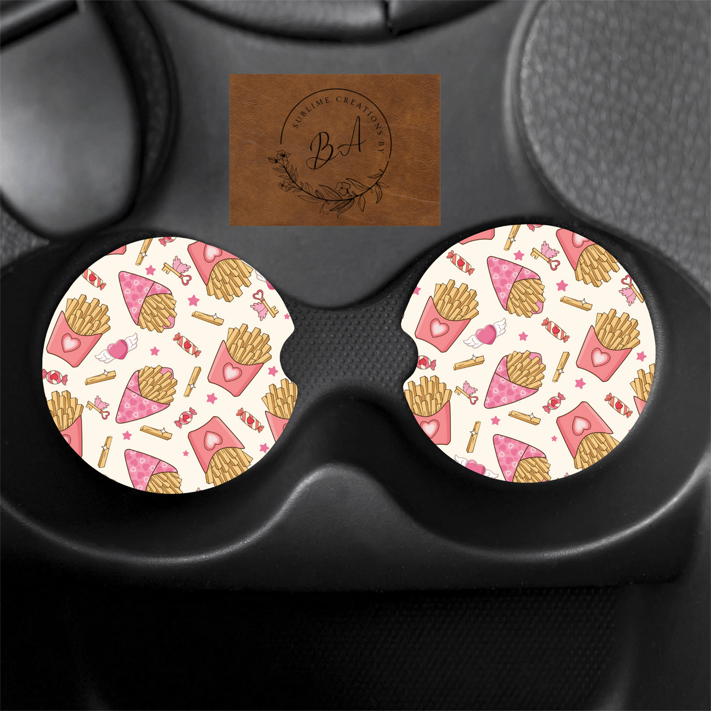 Valentine Fries Print Car Coaster Set