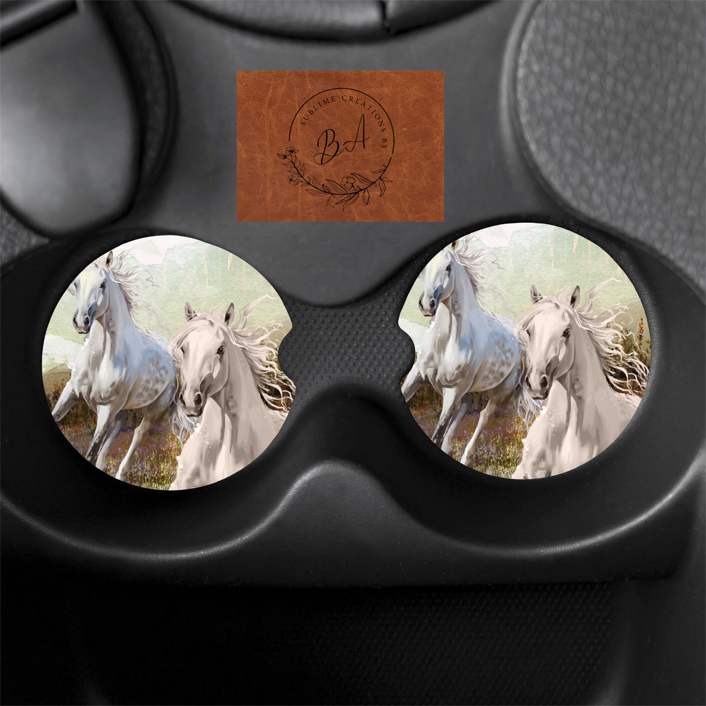 Horse Print Car Coaster Set