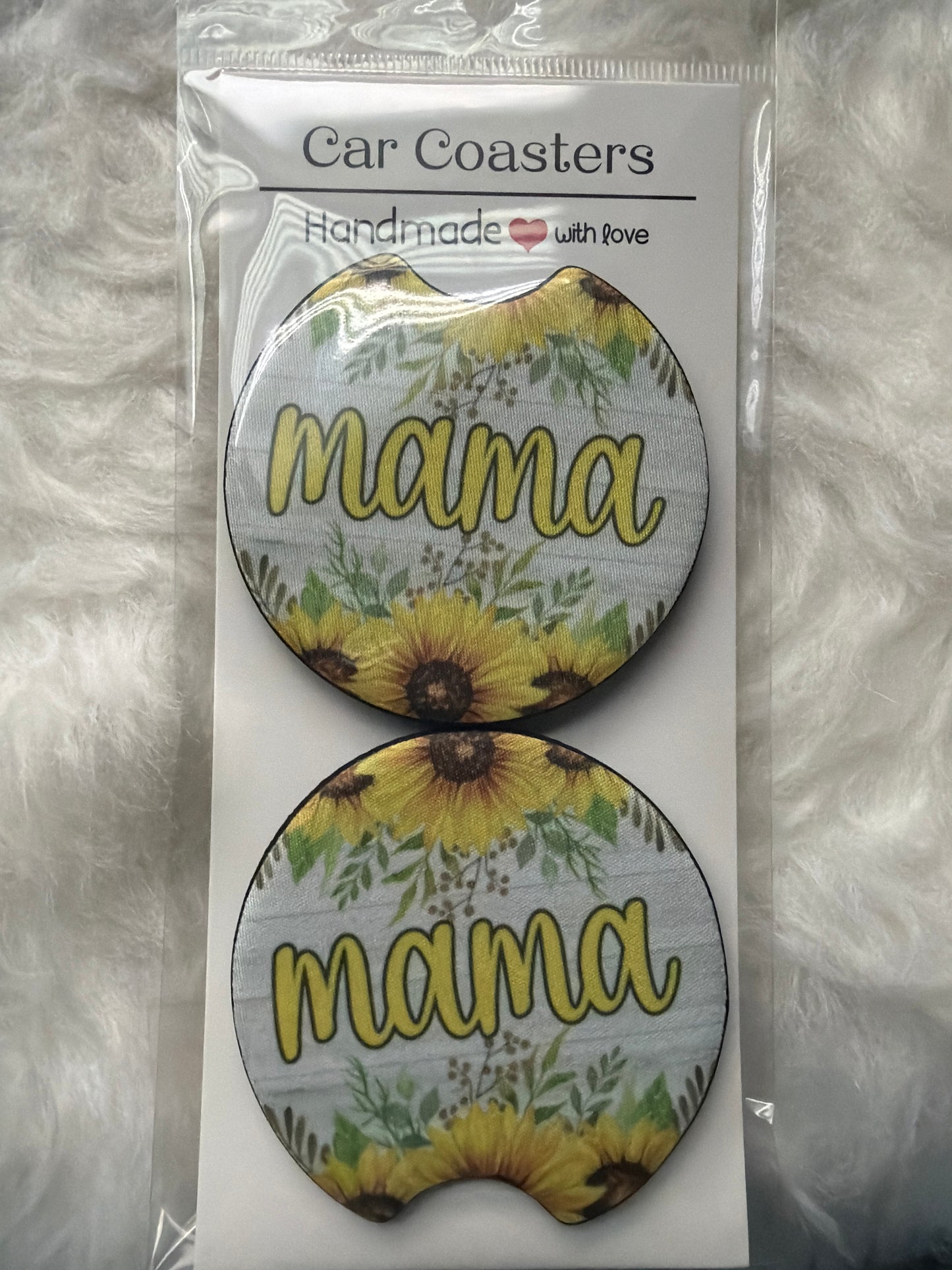 Mama Sunflower Print Car Coaster Set
