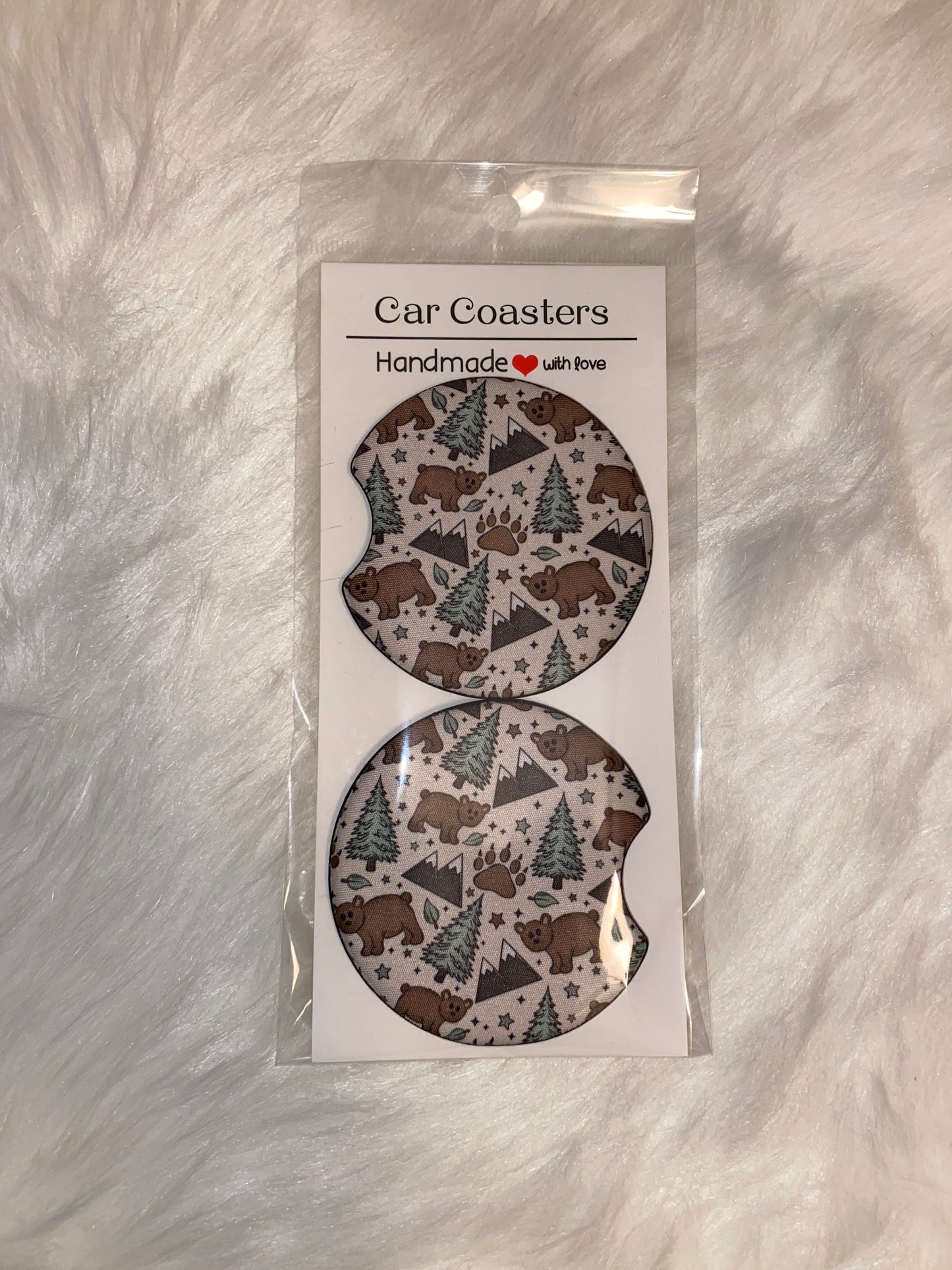 Bears and Trees Print Car Coaster Set