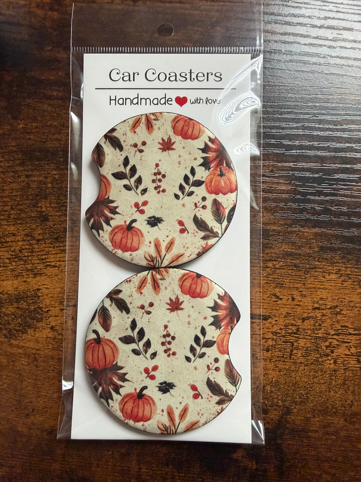 Autumn Pumpkin-Fall Print Car Coaster Set